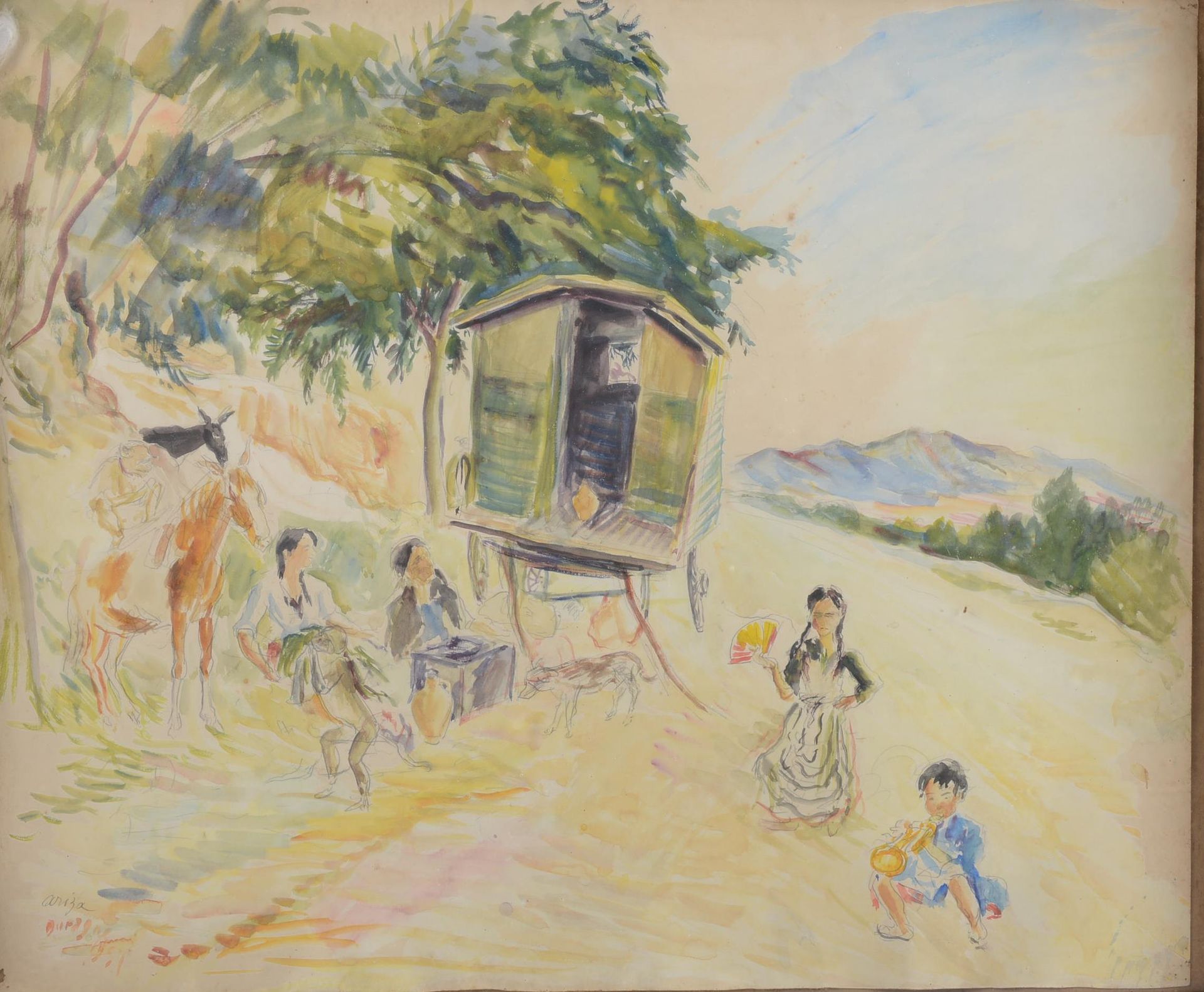 DUPAGNE Adrien (1889-1980) DUPAGNE Adrien (1889-1980)

"吉普赛人，Ariza"。

木板上的水彩画，右下&hellip;