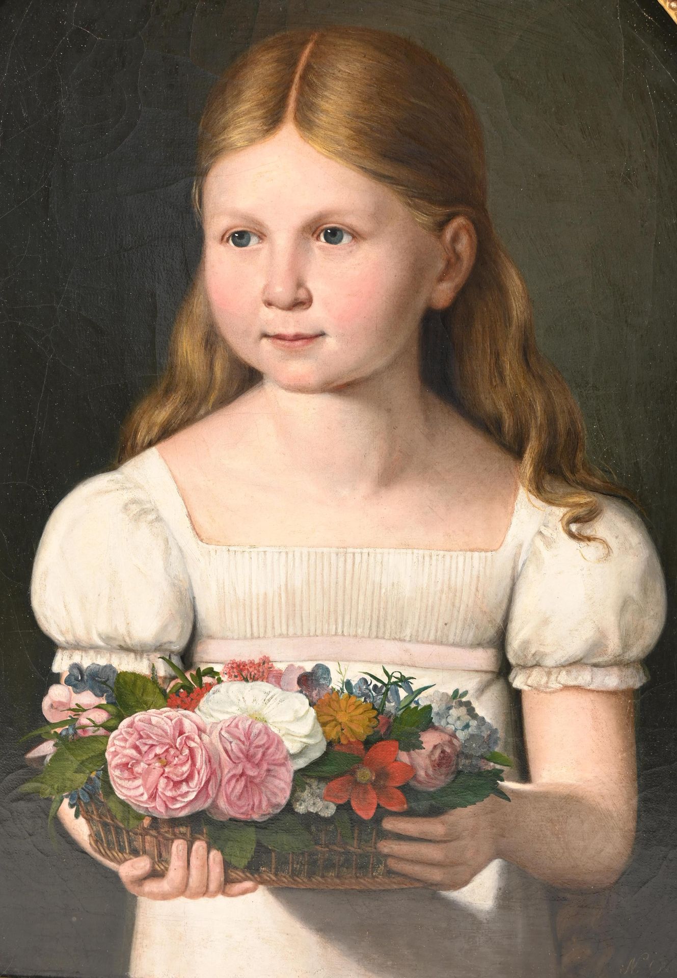 " Jeune fille à la corbeille fleurie" N.Ortlieb ( école allemande du 19 eme sièc&hellip;