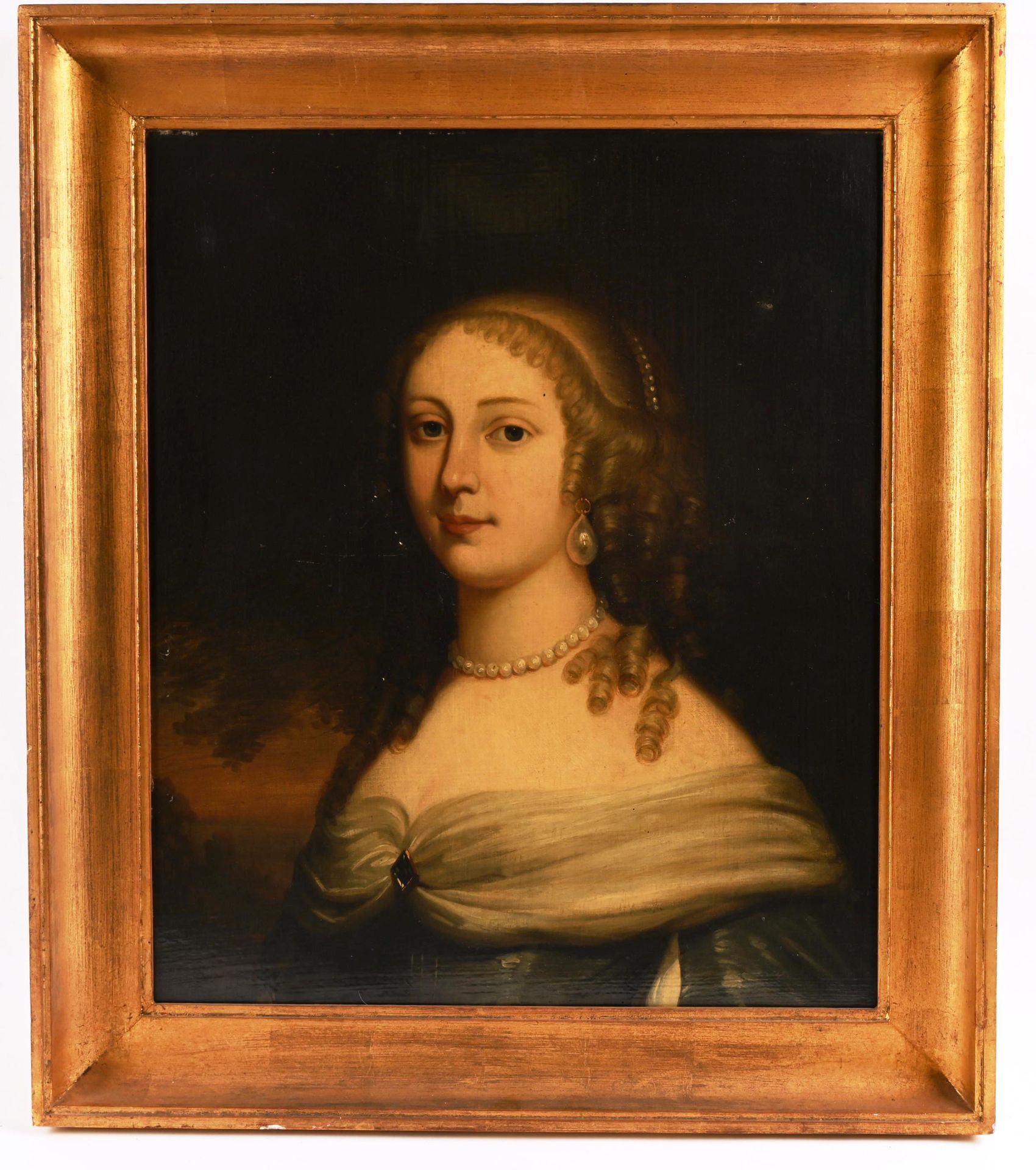 Ecole hollandaise XVII eme siècle. 荷兰学校17世纪。

"一位优质女士的画像"。

布面油画。旧的修复。装框。

尺寸：60&hellip;