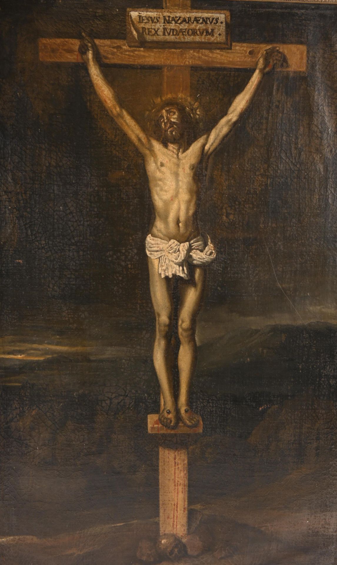 " Jésus de Nazareth Roi des Juifs" 18世纪的荷兰画派。

"拿撒勒人耶稣，犹太人的国王"。

布面油画。

旧的修复工作。
&hellip;