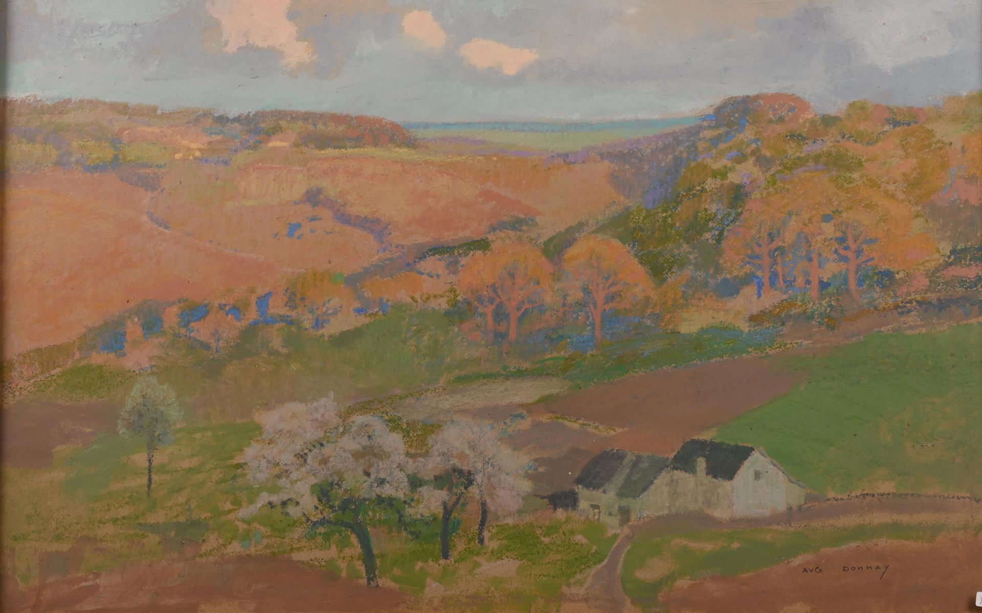 Auguste DONNAY (1862-1921) HSP 奥古斯特-唐纳(1862-1921)《风景》油画，右下角有签名 Dim: 45 x 70 cm