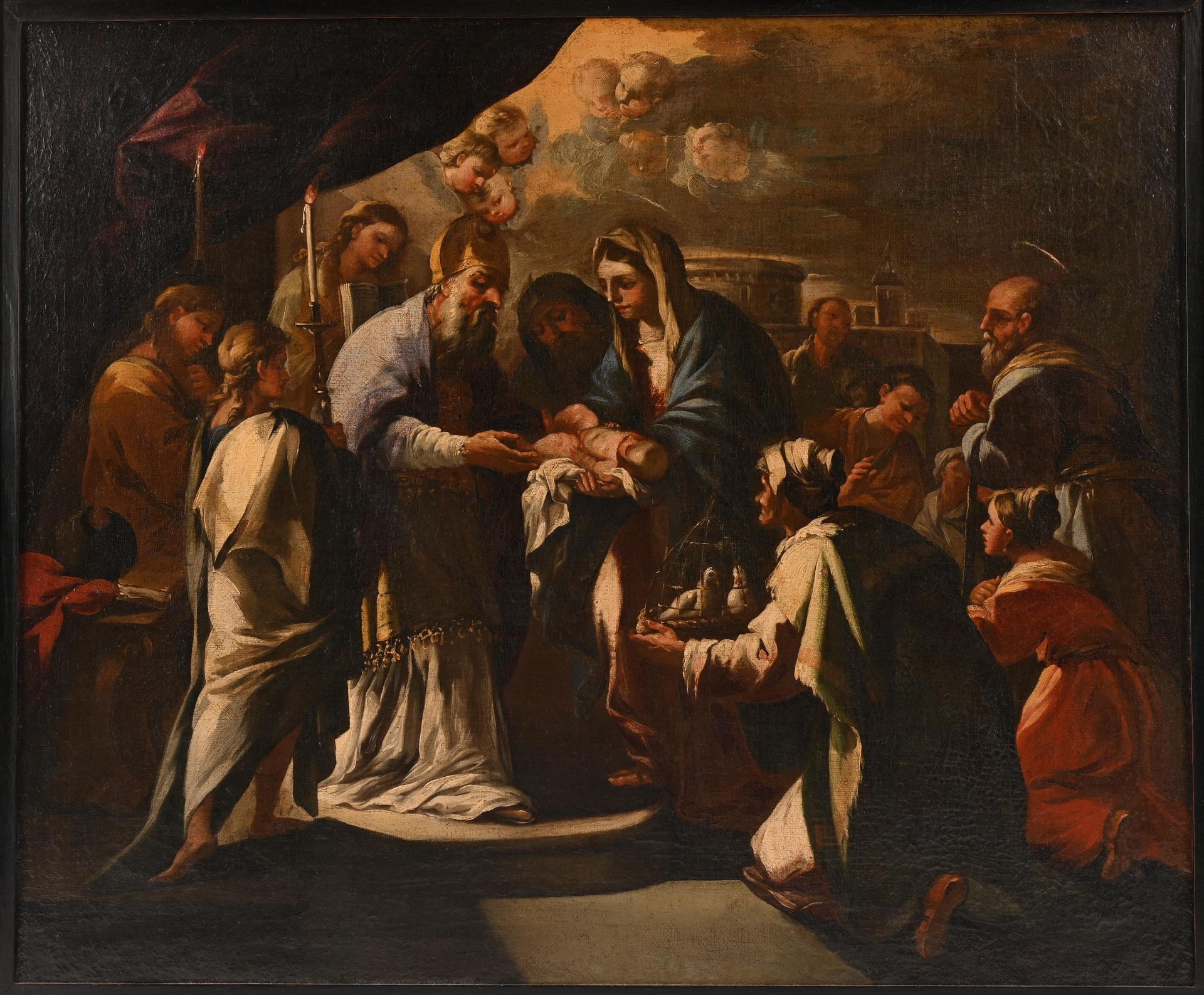 Luca GIORDANO (1634-1705) 卢卡-吉约达诺（1634-1705），随行人员，17世纪意大利（那不勒斯）画派--《耶稣的割礼》布面油画

&hellip;