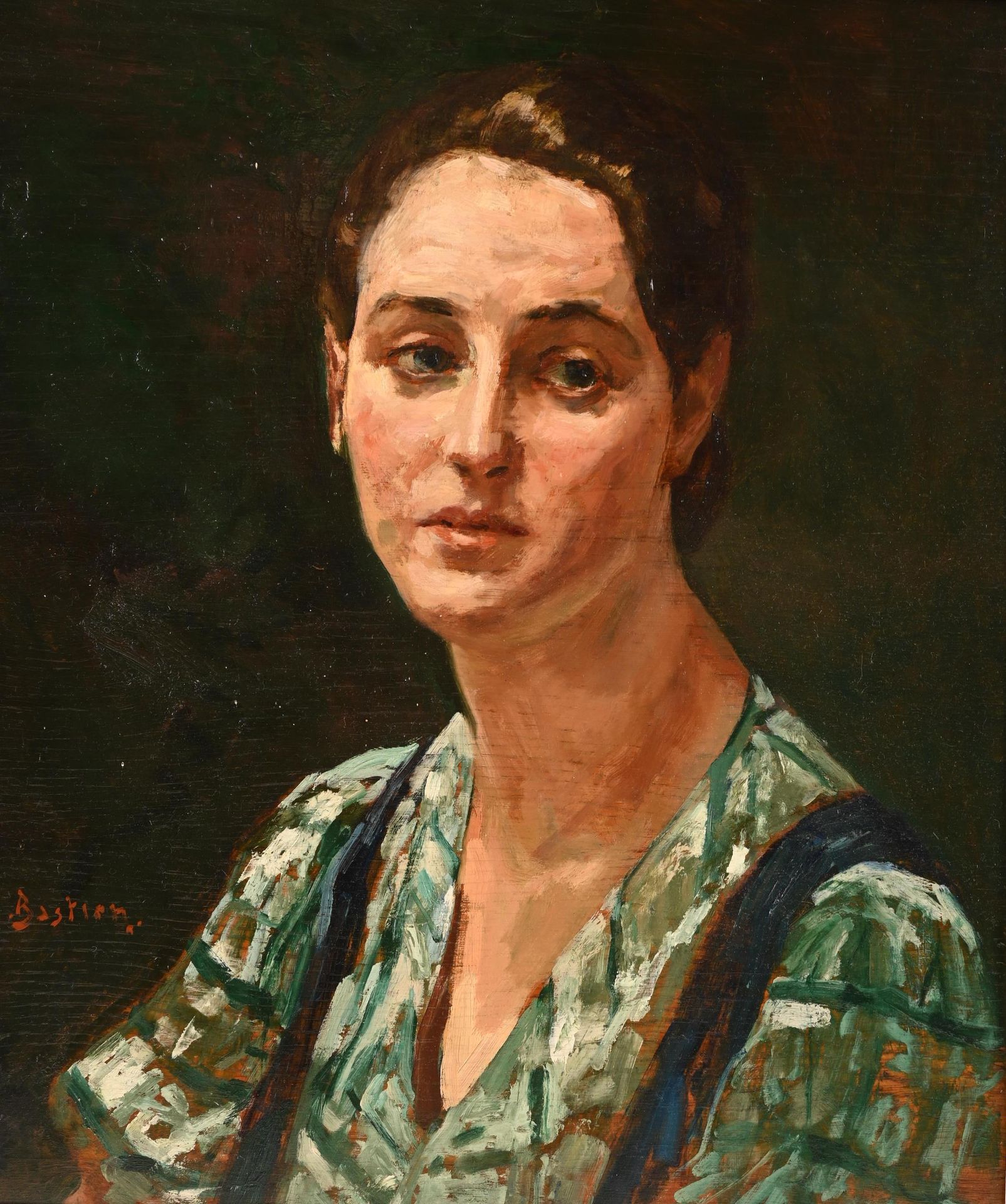 Alfred T. BASTIEN (1873-1955) Alfred T.巴斯蒂安(1873-1955)

"一位年轻女士的画像"。

左下角有签名的面板油&hellip;