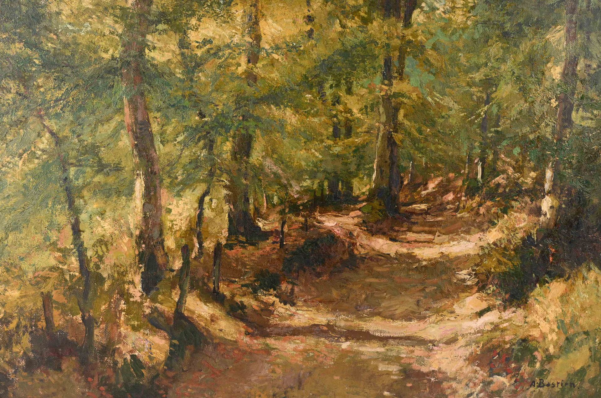 Alfred T. BASTIEN (1873-1955) Alfred T.巴斯蒂安(1873-1955)

"树林下"。

油画，右下角有签名。

尺寸：8&hellip;