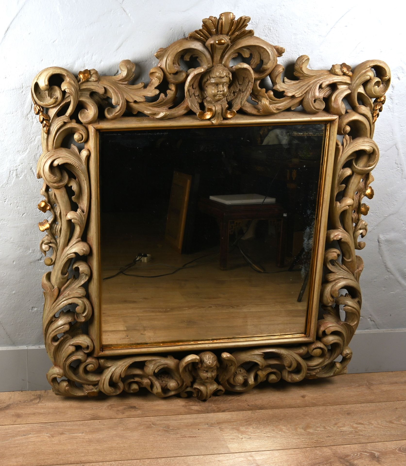 Grand miroir Louis XV italien Large Italian Louis XV mirror in gilded and painte&hellip;
