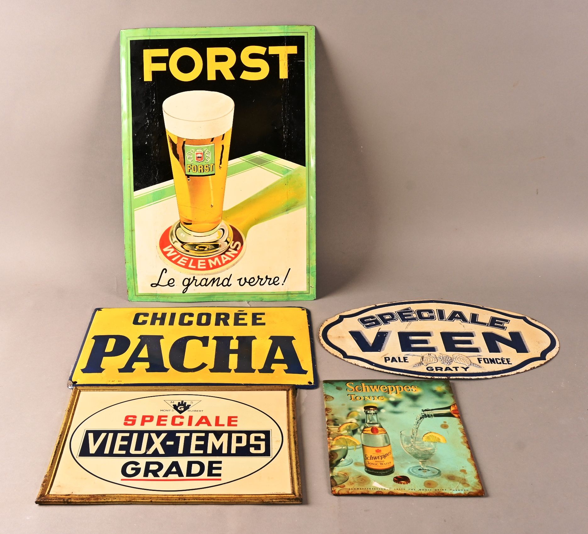 Lot de 5 plaques publicitaires 一套5个广告盘
Forst Wielemans啤酒, Chicorée Pacha, Schwep&hellip;