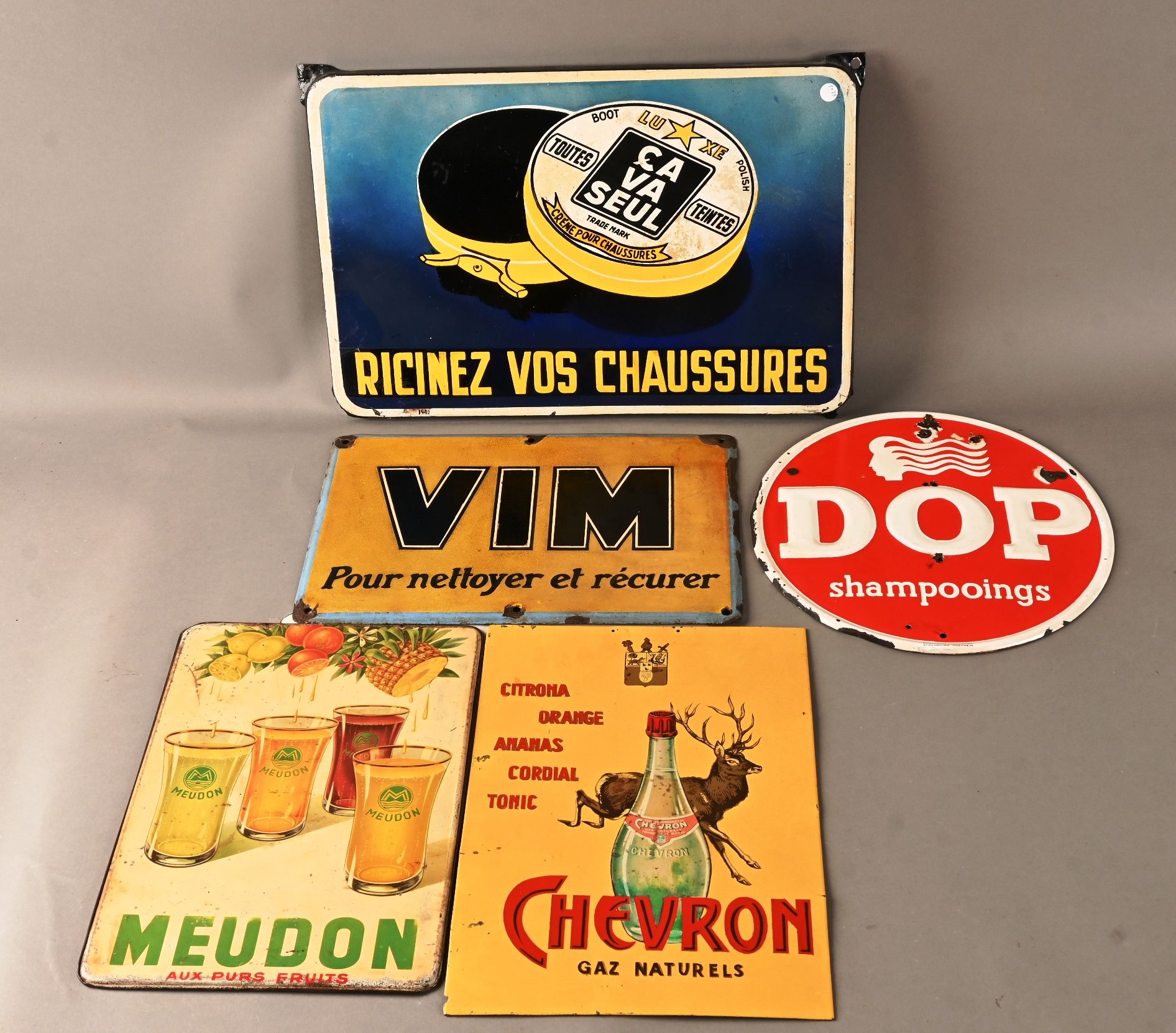 Lot de 5 plaques publicitaires Set aus 5 Werbeschildern
Dop Shampoo, Vim zum Rei&hellip;