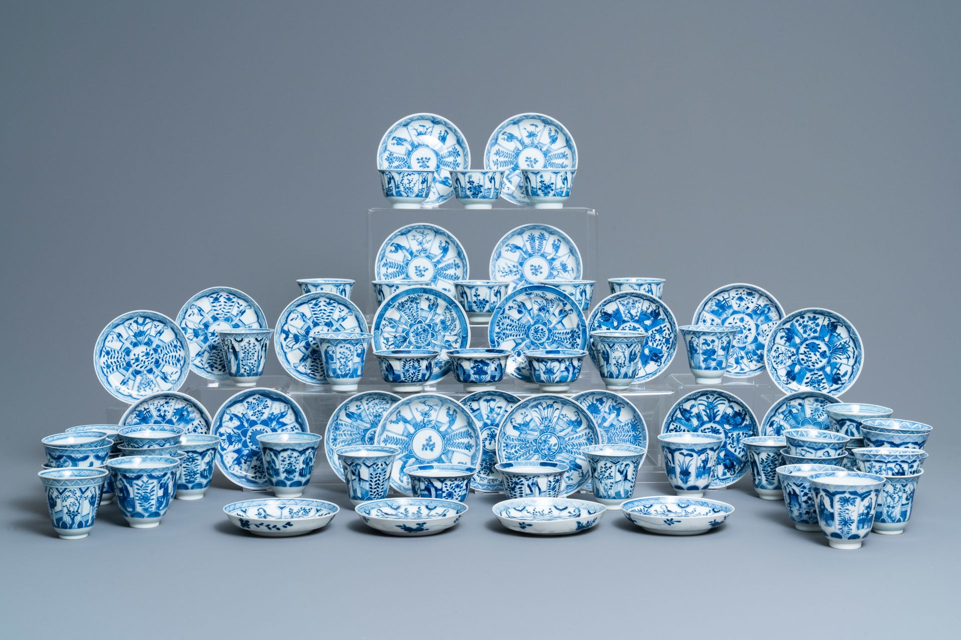 Forty-three Chinese blue and white cups and twenty-five saucers with 'Long Eliza&hellip;