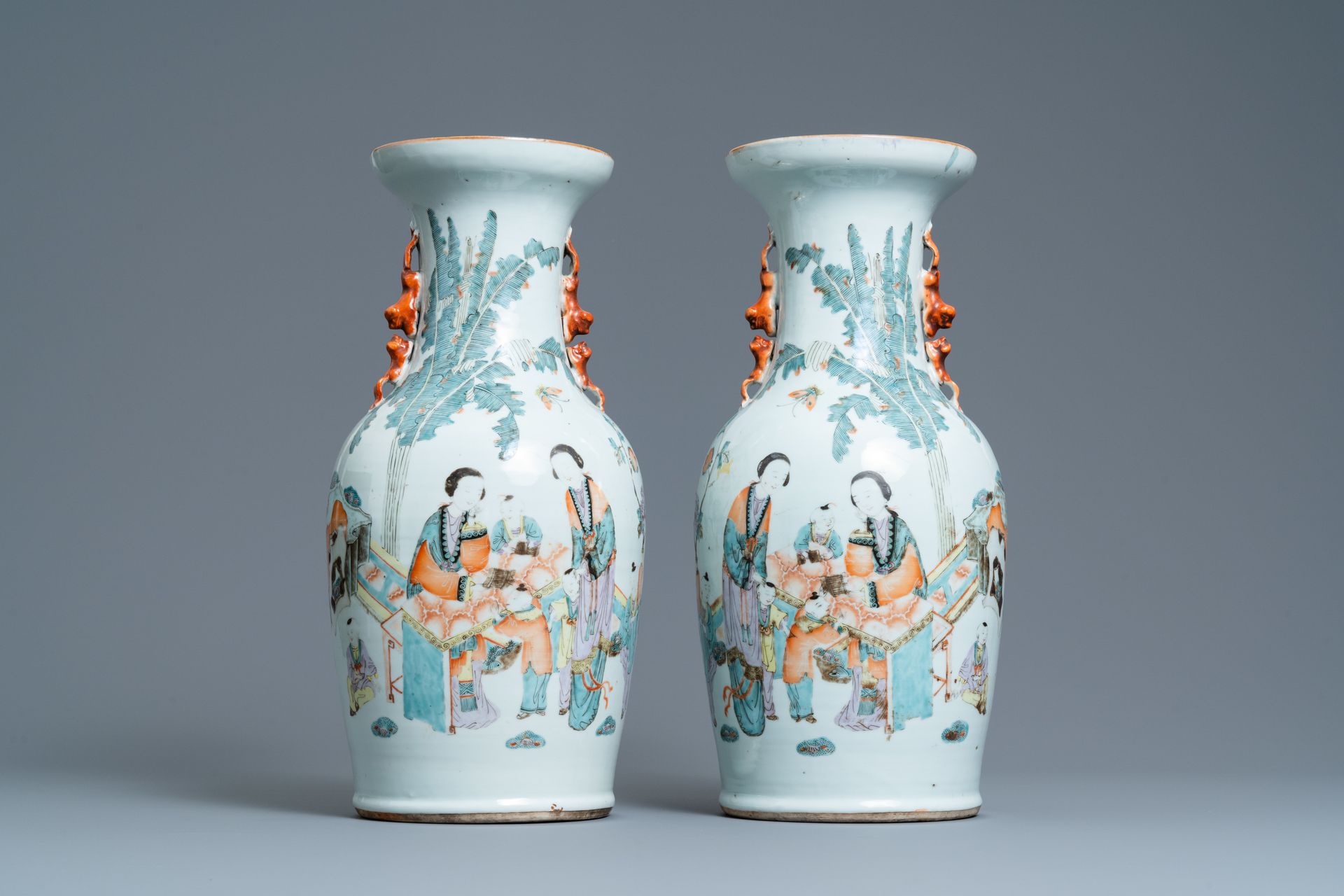 A pair of Chinese qianjiang cai vases, 19/20th C. Full title: A pair of Chinese &hellip;