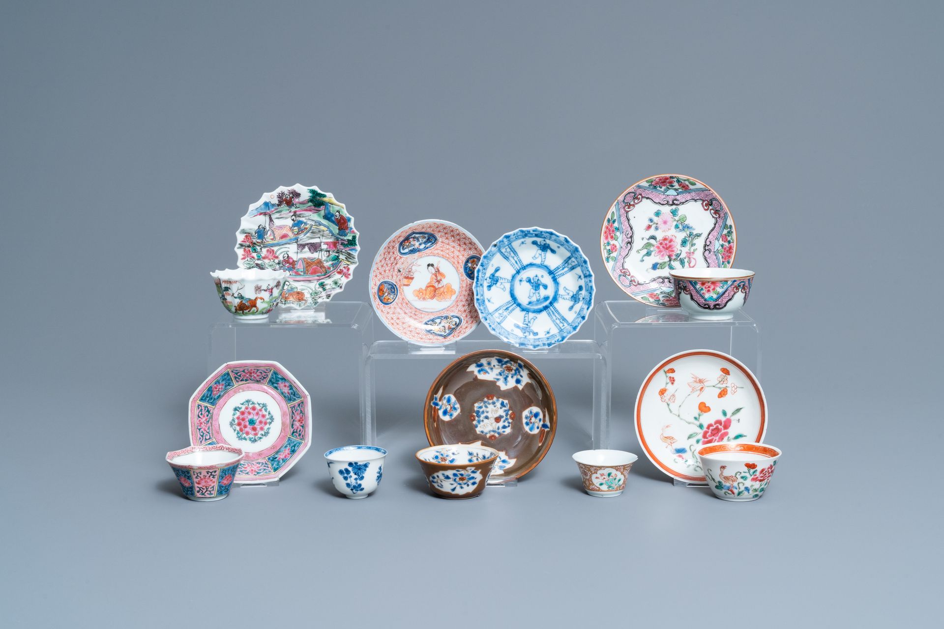 Seven Chinese famille rose and other cups and saucers, Kangxi and later Titre co&hellip;