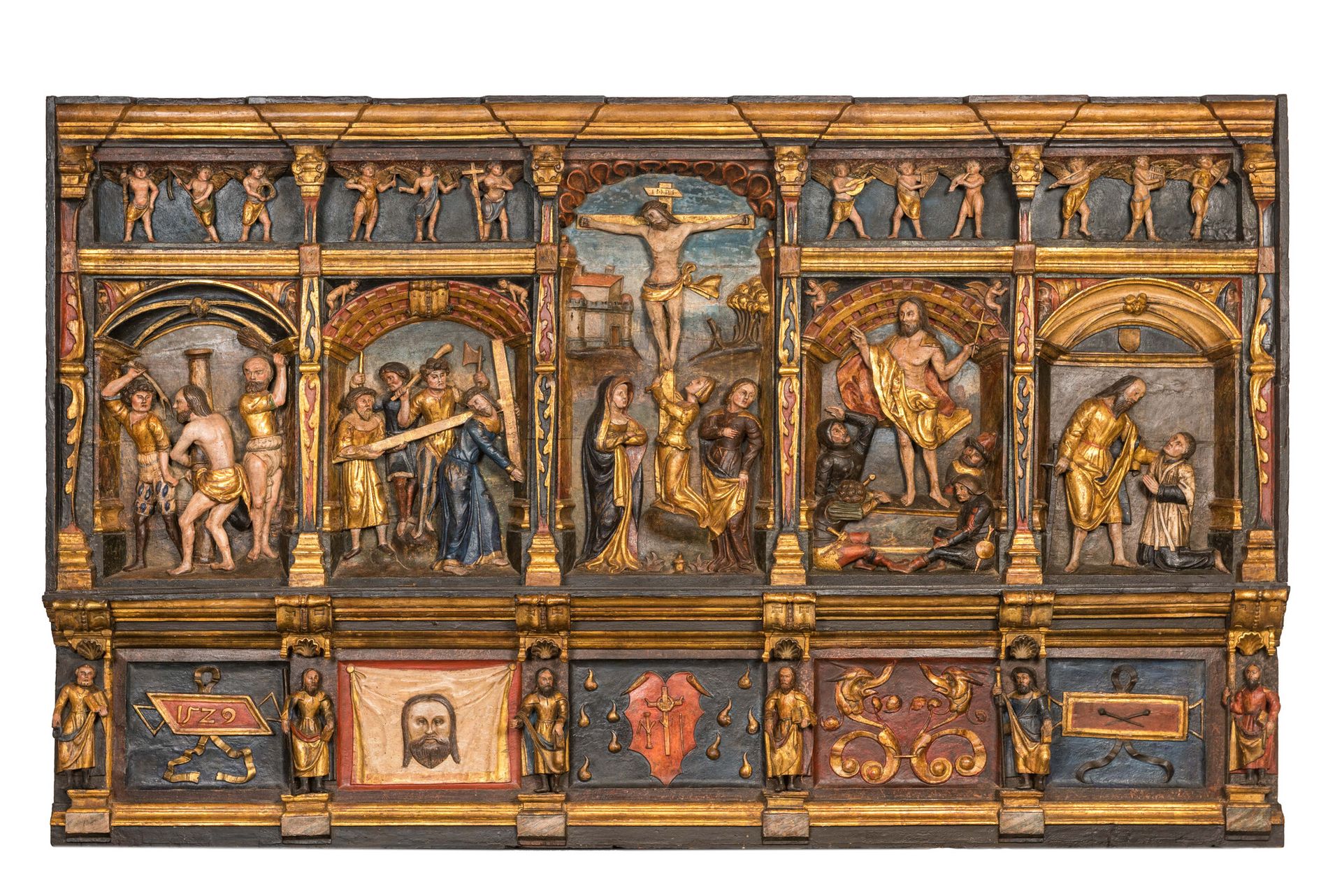 A large Flemish polychrome walnut retable, probably Ghent, dated 1529 Full title&hellip;