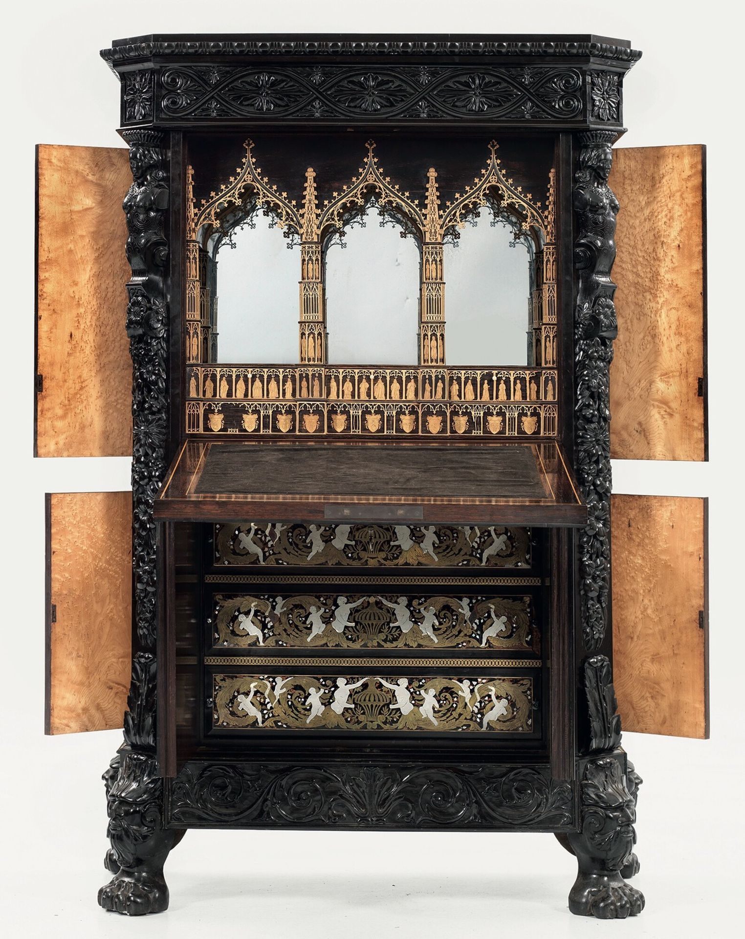 An exceptional Gothic Revival ebony and rosewood cabinet, unknown workshop in th&hellip;
