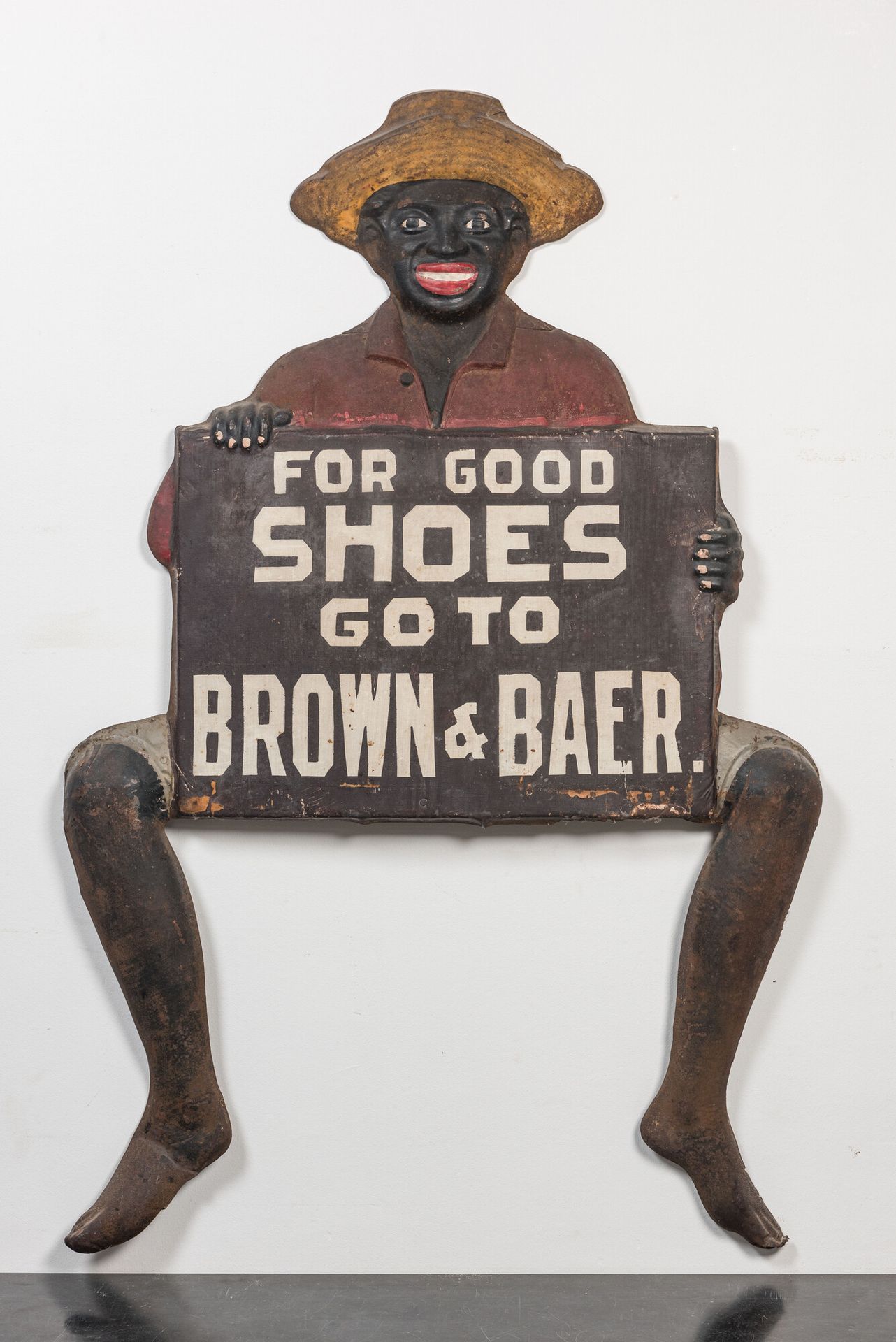 A large painted cast iron advertisement panel for the shoe brand 'Brown & Baer',&hellip;