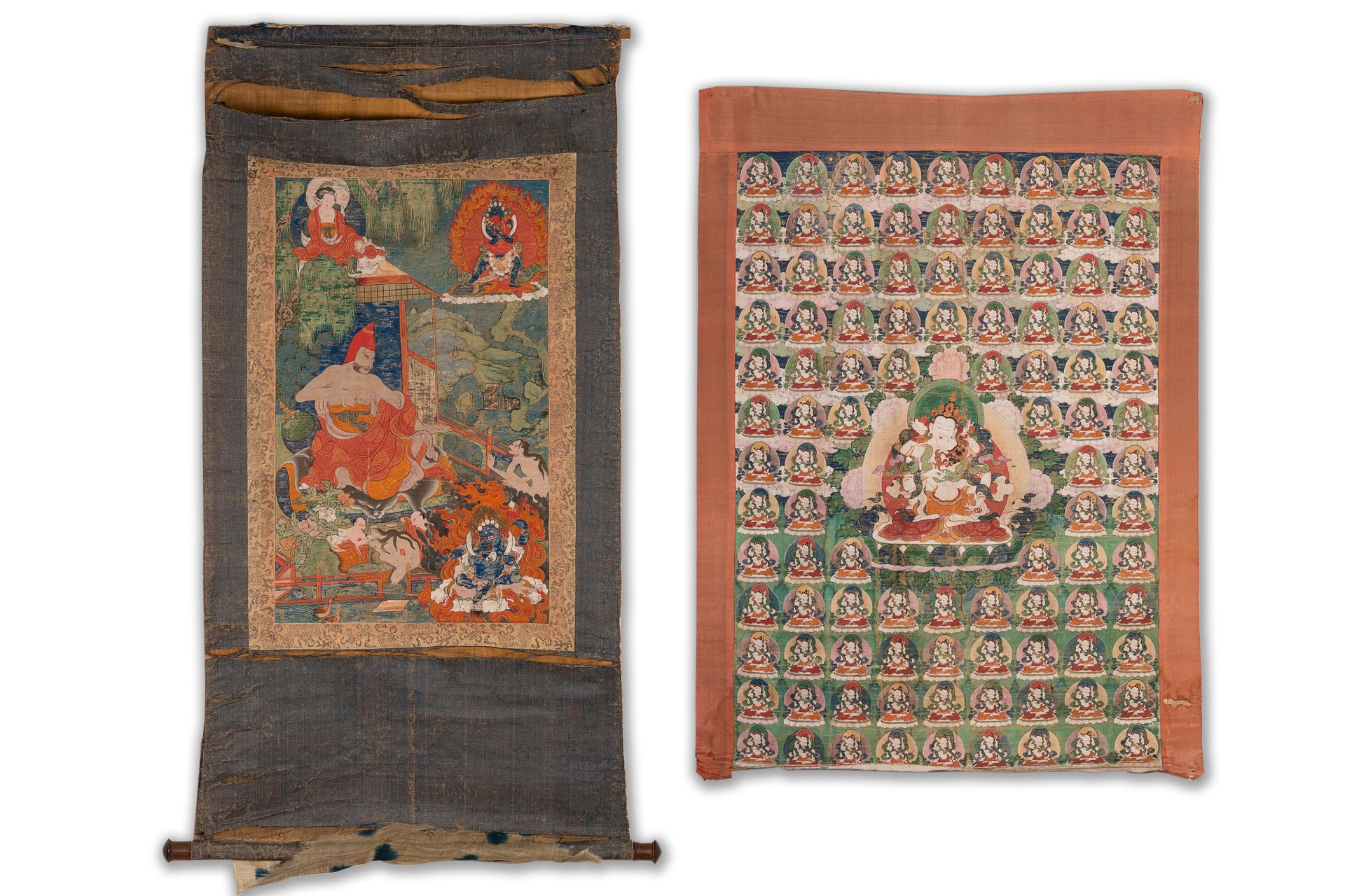 Two thangkas depicting Chakrasamvara and a Shambhala king, Tibet, 18/19th C. Due&hellip;