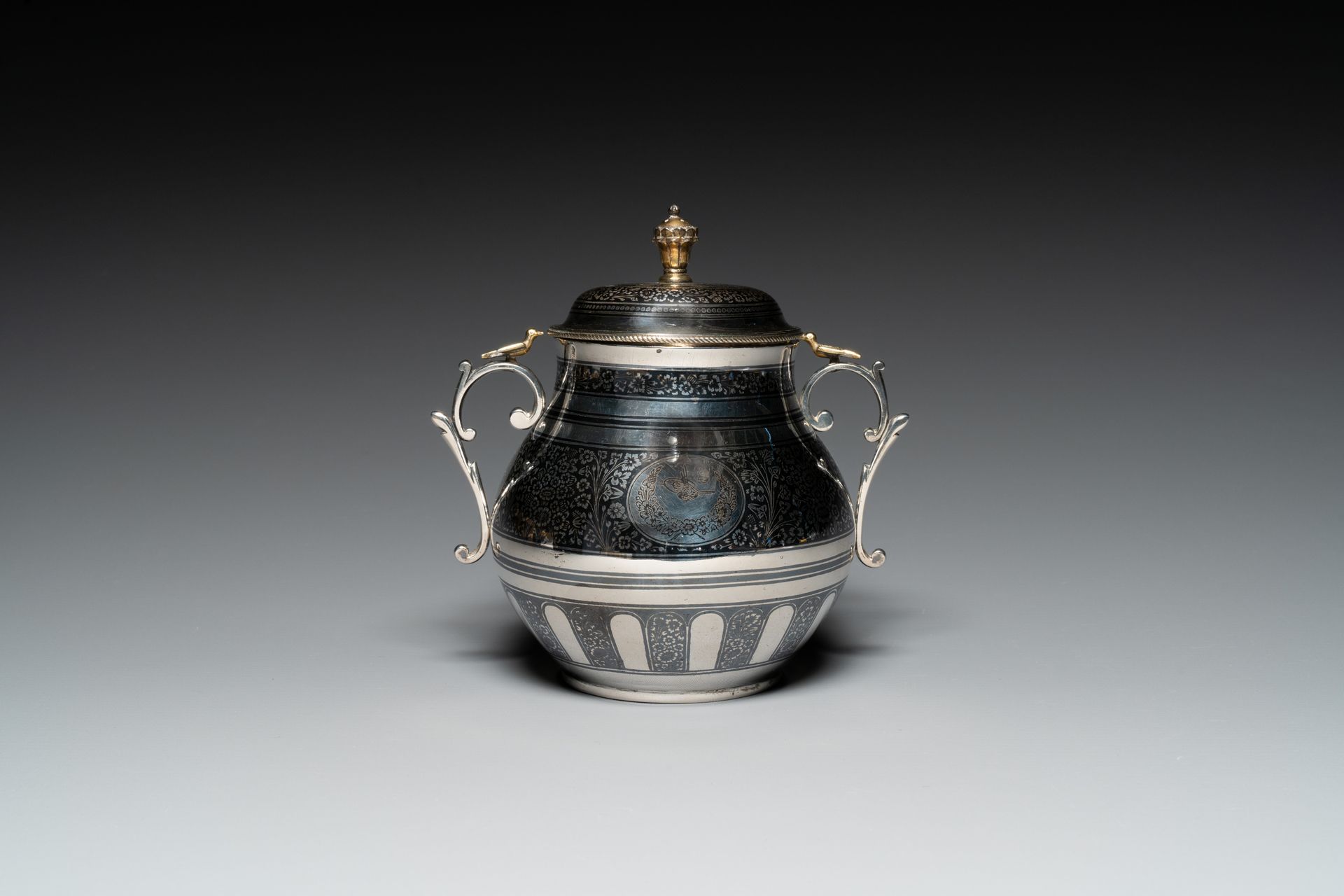 An Ottoman parcel-gilt niello silver vessel and cover, Turkey, period of Sultan &hellip;
