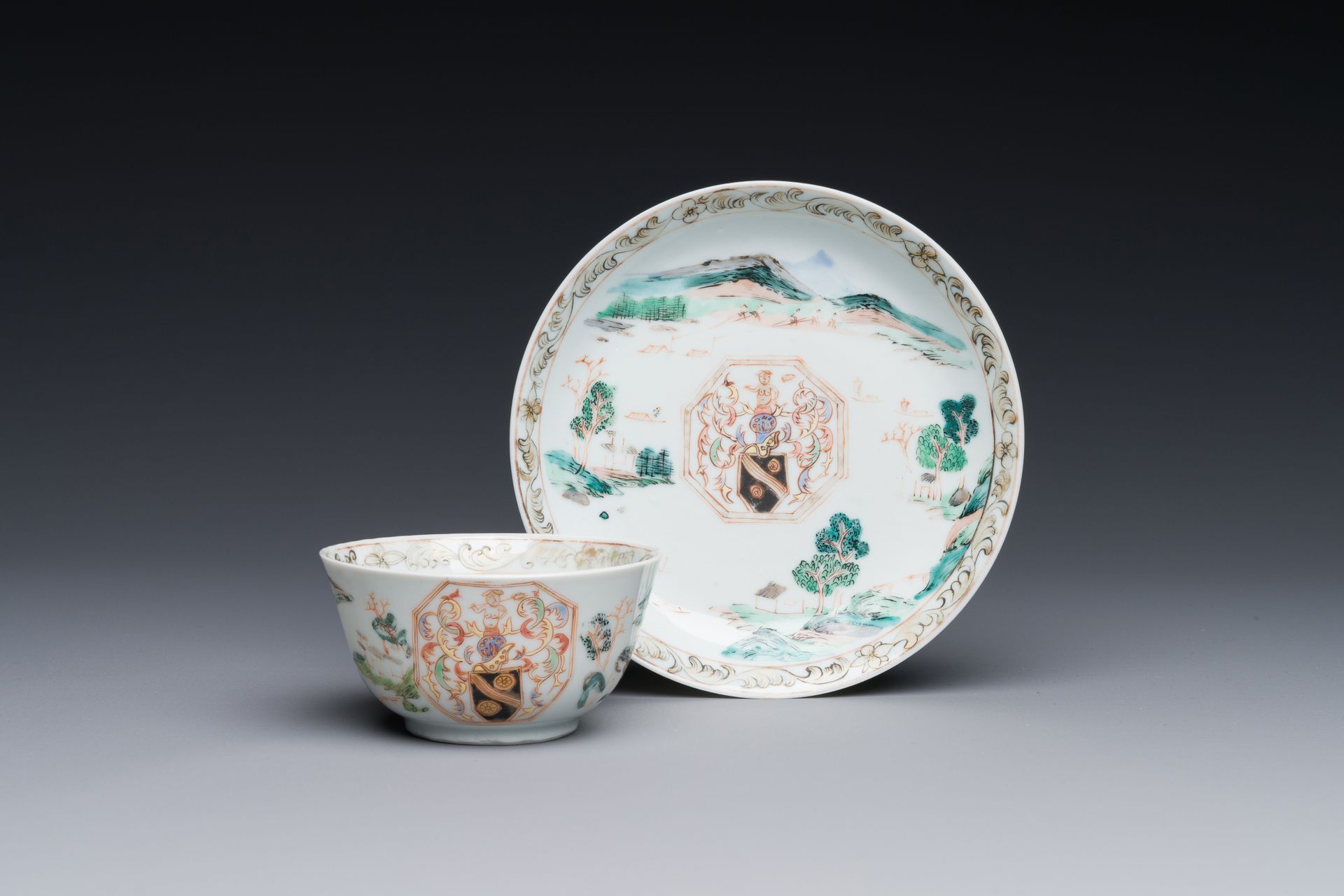 A Chinese famille rose cup and saucer with the arms of Beekman of Zeeland for th&hellip;
