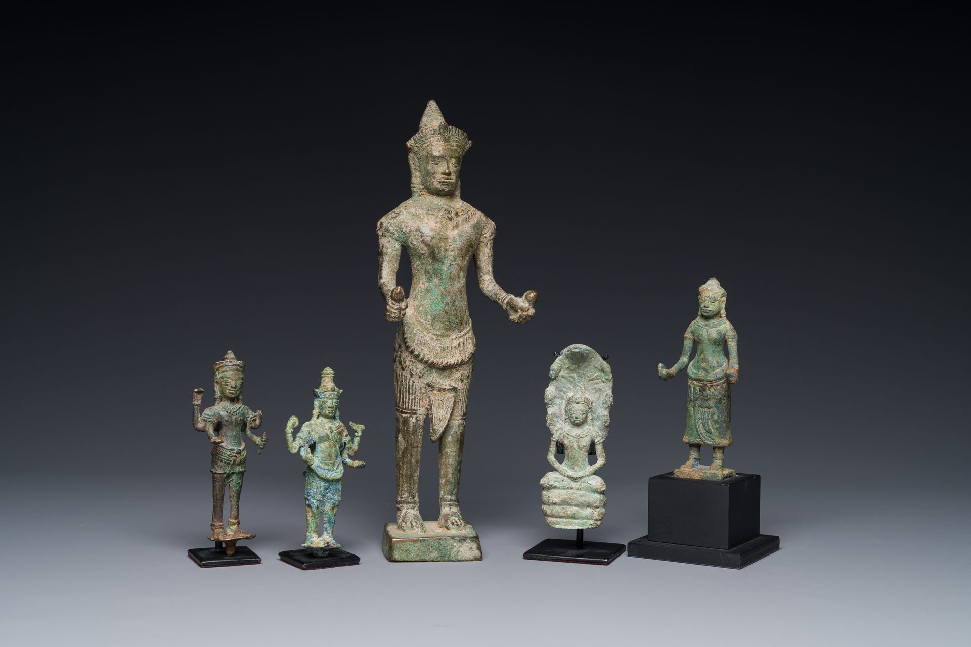A group of five bronze figures of Shiva, Bodhisattva and Uma, Cambodia, 11/16th &hellip;