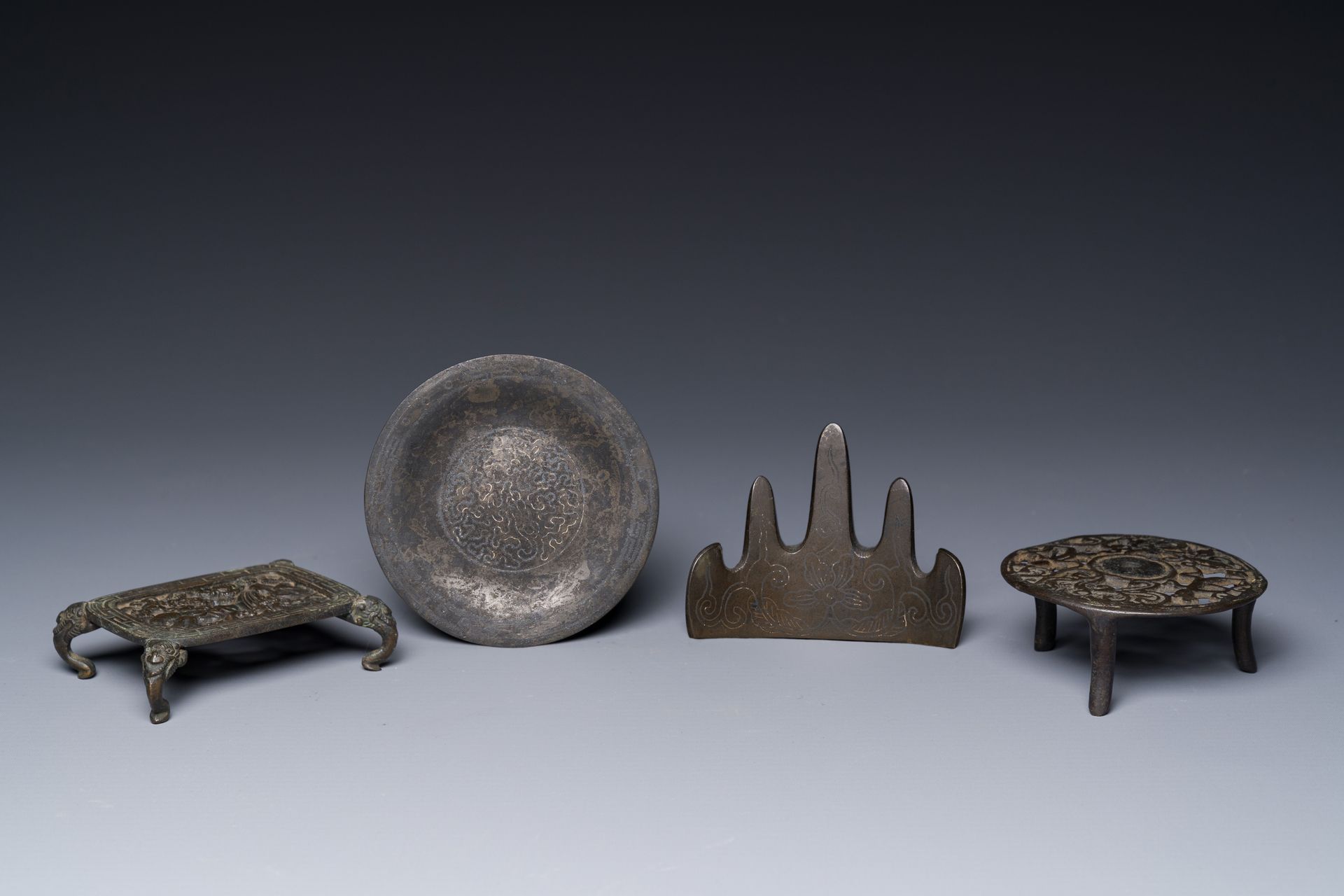 A group of four Chinese bronze scholar’s desk objects, Shi Sou 石叟 mark, Ming/Qin&hellip;