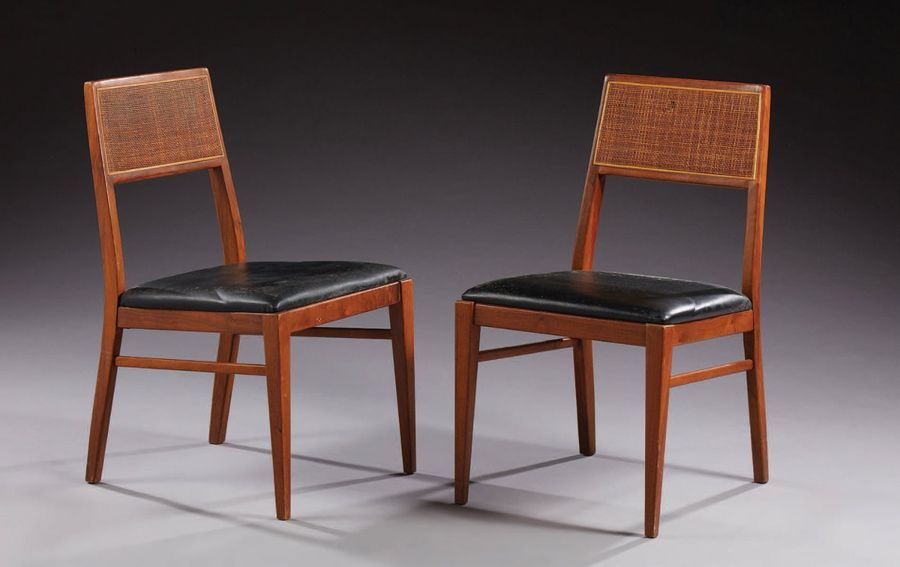 TRAVAIL AMERICAIN 1960 Pair of teak and wicker chairs Diffuser
label
H: 72 l: 47&hellip;