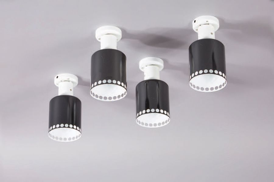 LITA Suite of four black and white lacquered metal ceiling lights with perforate&hellip;
