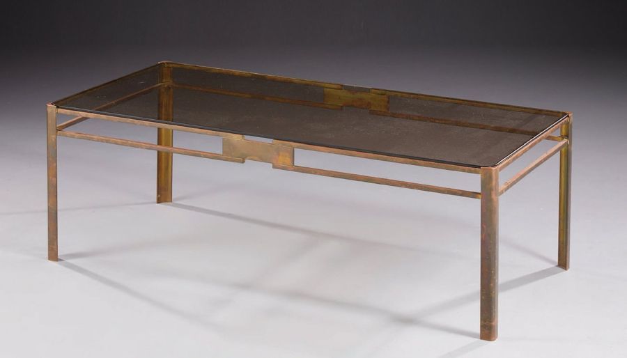 MAISON MALABERT Table basse en laiton doré à plateau rectangulaire à bords arron&hellip;