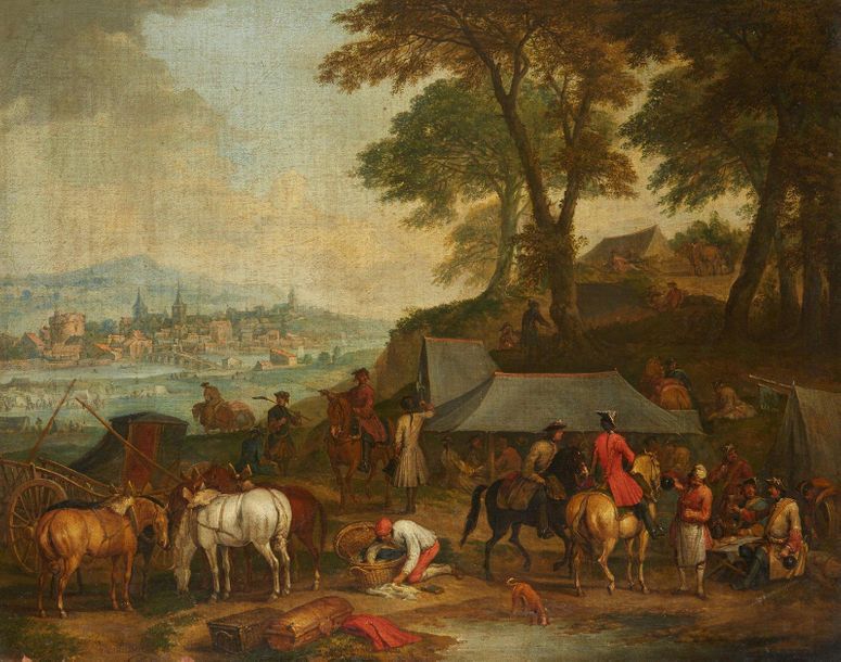 Jan Peeter VERDUSSEN (Anvers 1700 - Avignon 1763) 
La halte des cavaliers devant&hellip;