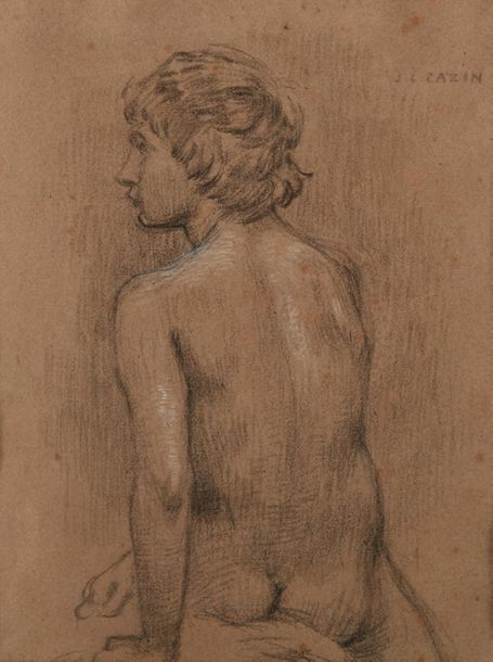 Jean-Charles CAZIN (1841-1901) 
Etude de nu masculin de dos
Dessin au crayon noi&hellip;