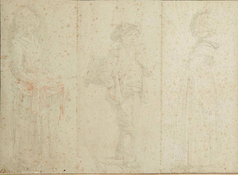 FRANÇOIS-BERNARD LÉPICIÉ (1698-1755) 
Ensemble de trois dessins figurant des por&hellip;