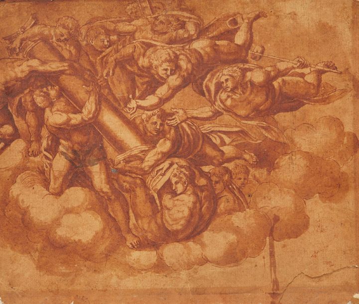 ECOLE DU XVIIIe SIÈCLE La chute des anges rebelles
Sanguine.
Dim.: 23,5 x 28 cm
&hellip;