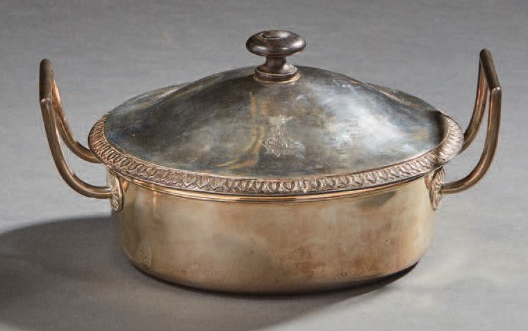 Null Vegetable dish covered in silver, the lid decorated with a frieze of stripe&hellip;