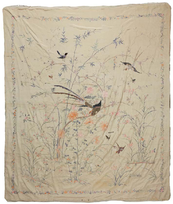 CHINE Silk with beige background with birds and flowers decorations.
Size: 245 x&hellip;