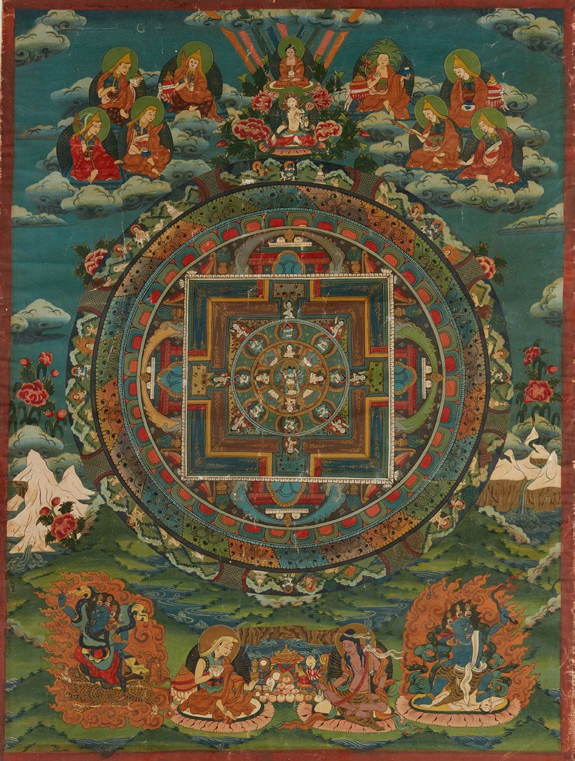 TIBET THANGKA painted on paper representing many characters and Gods of the Budd&hellip;