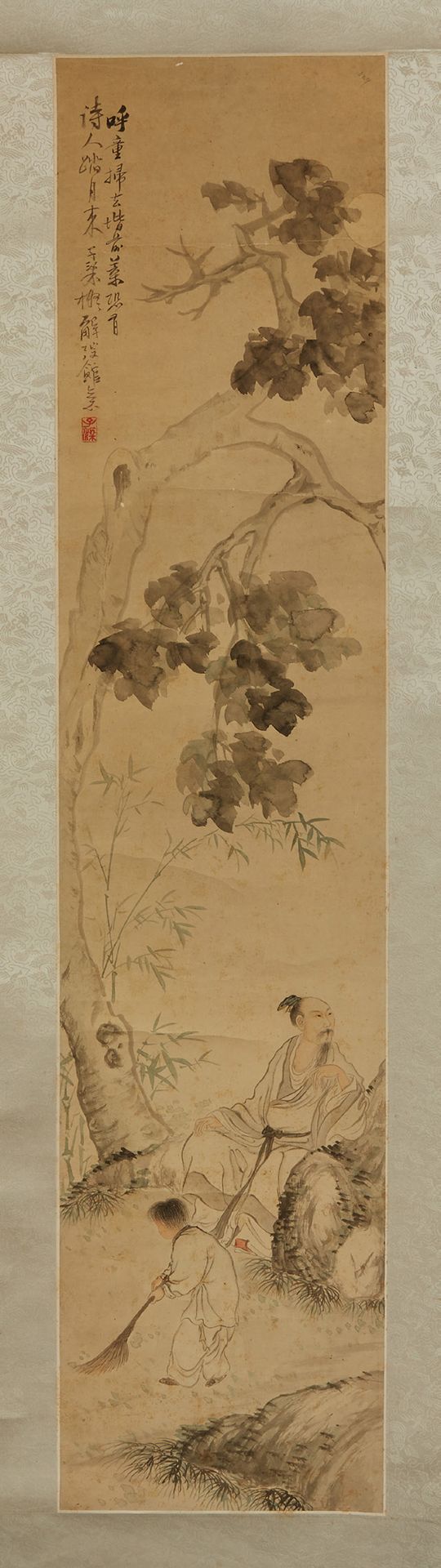 CHINE Encre et couleurs sur papier.
Peinture illustrant un poète sous un arbre e&hellip;