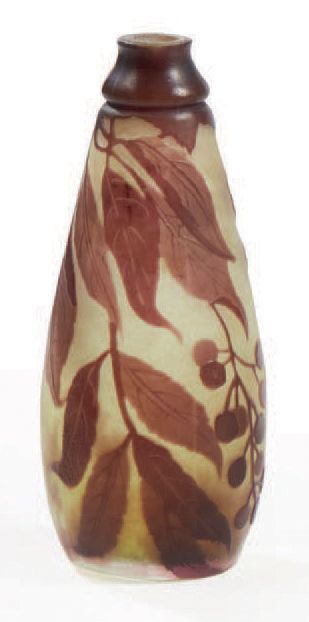 ÉTABLISSEMENTS GALLÉ Small doubled glass vase with acid-etched decoration of flo&hellip;