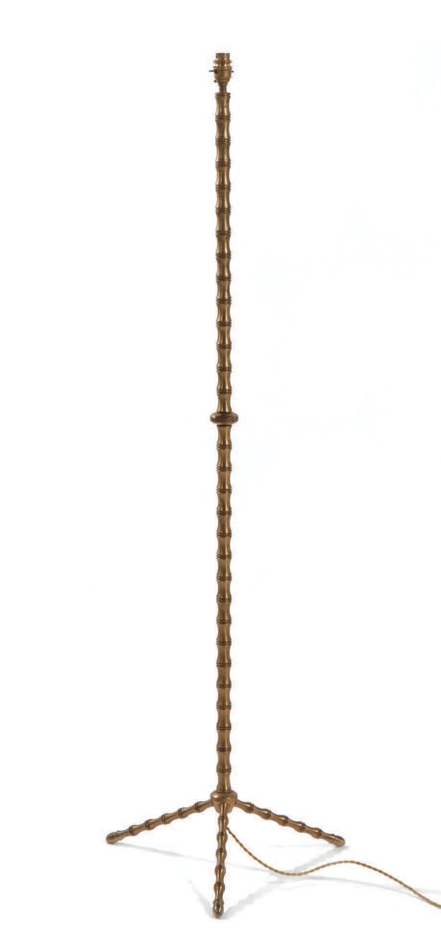 Maison BAGUES, attribué à Gilded bronze floor lamp with straight shaft and tripo&hellip;