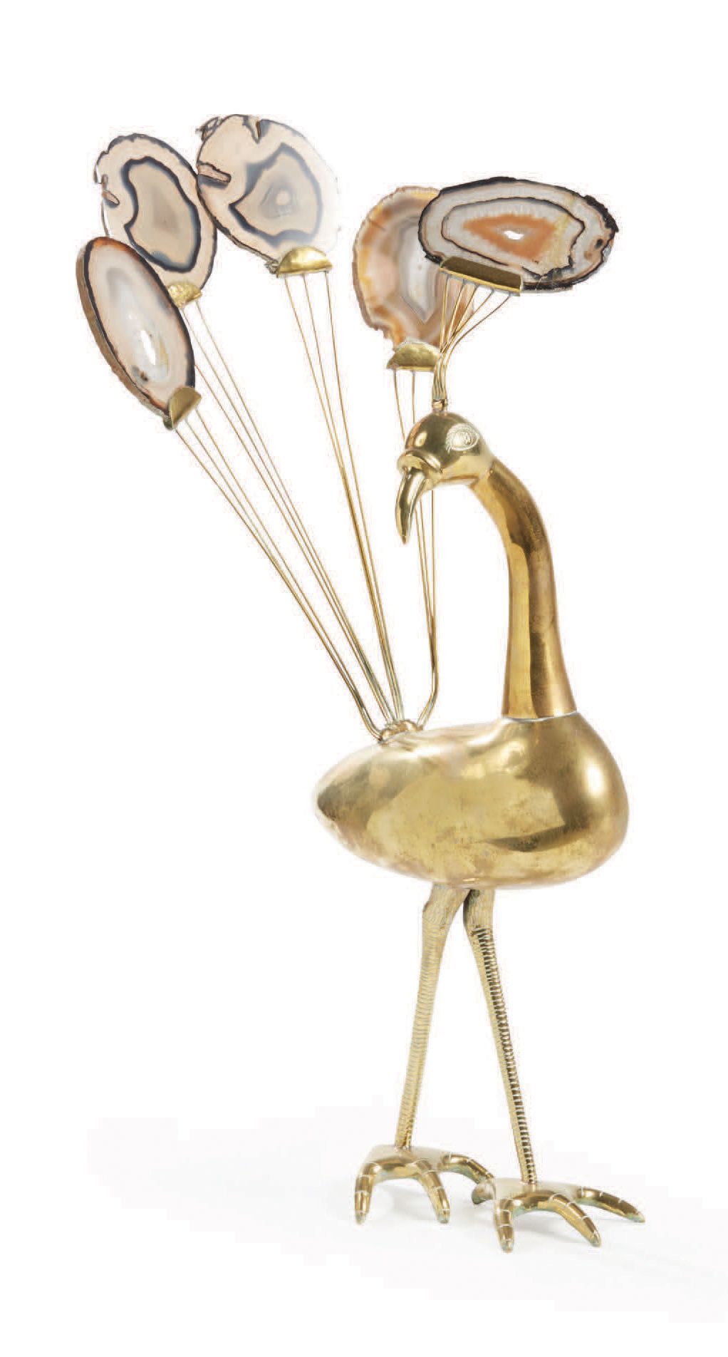 ADDIS SHERLEY (XXE) 
Sculpture en métal doré et agate figurant un paon
Signée
H &hellip;