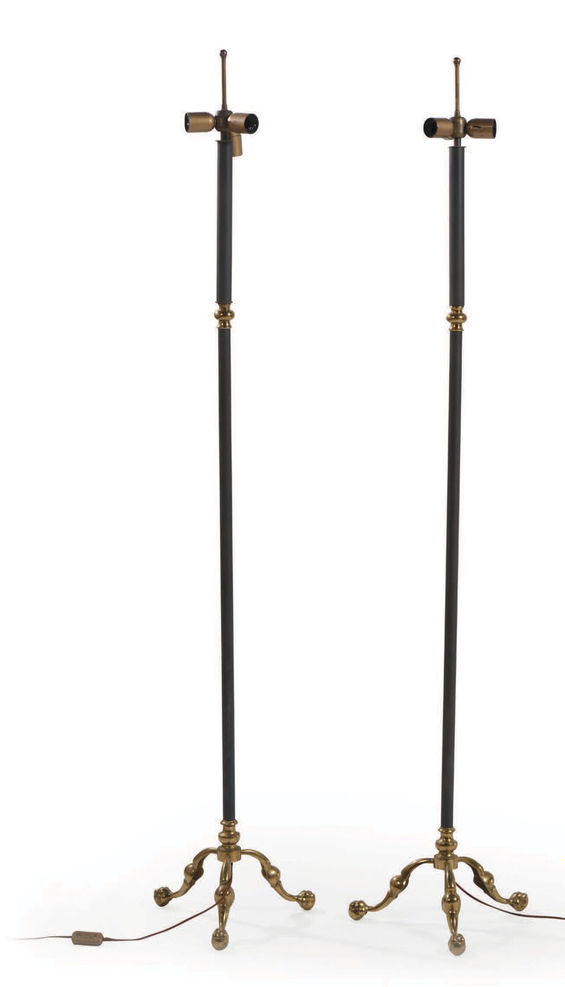 Maison JANSEN, attribué à Pair of gilded and patinated brass floor lamps with a &hellip;