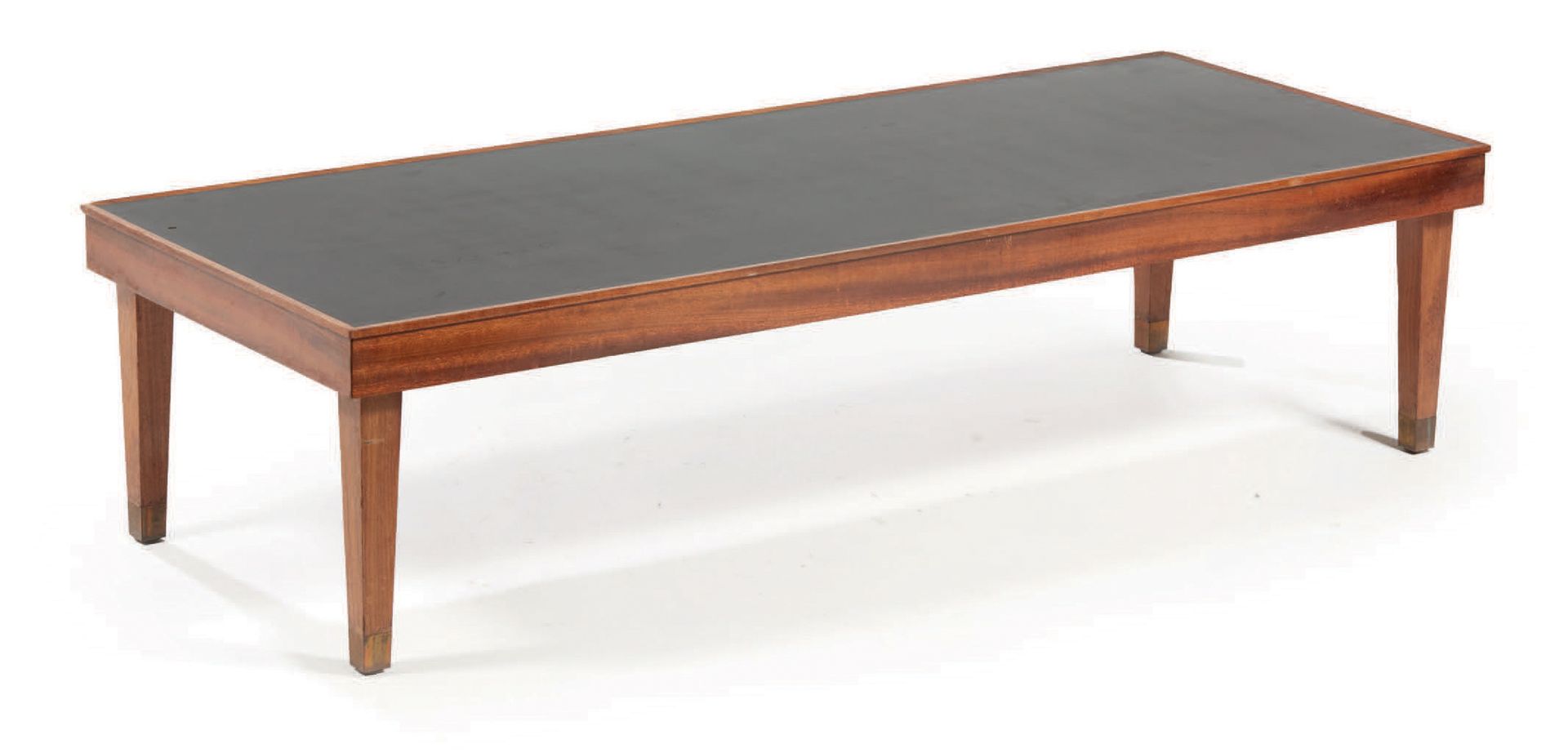 JACQUES ADNET (1900-1984) 
Mahogany coffee table, rectangular black melamine top&hellip;