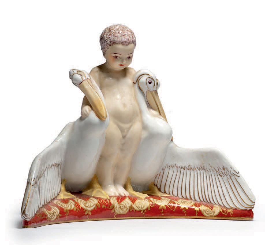 PIERRE TRAVERSE (1892- 1979) pour ALADIN LUXE Paire de sculptures en porcelaine &hellip;