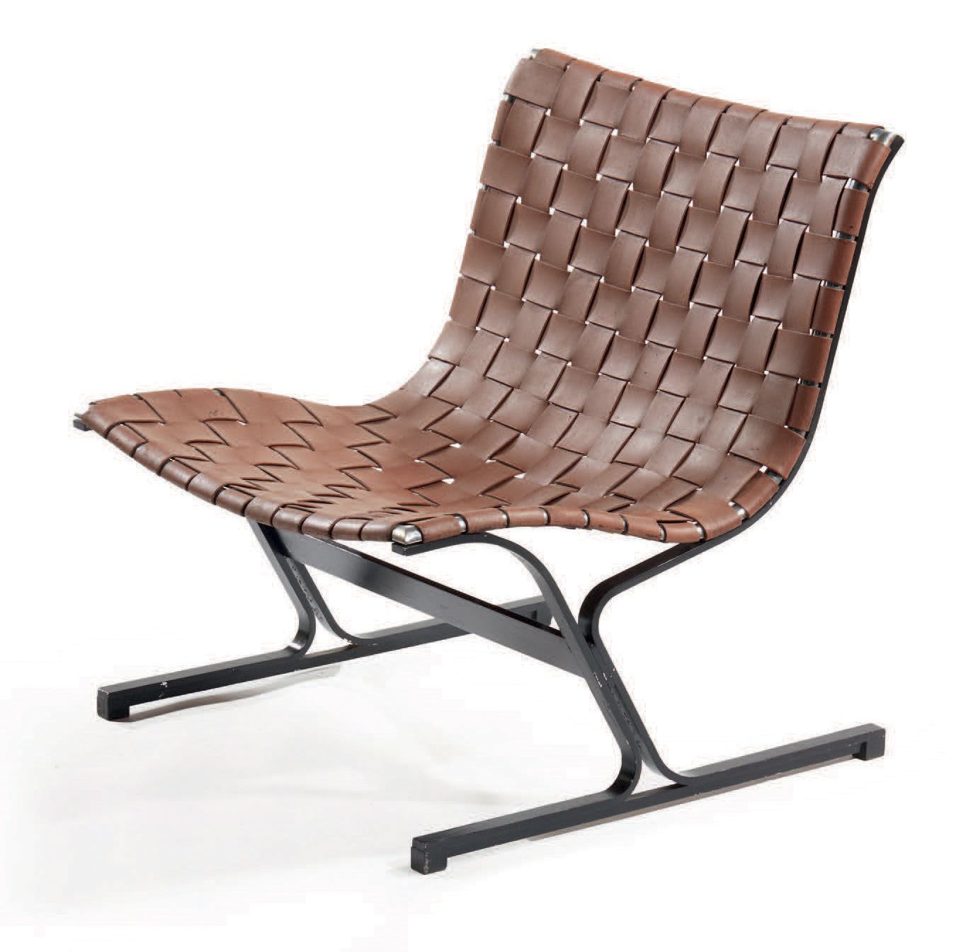 ROSS LITTELL (1924-2000) 
扶手椅型号 "PLR1"，黑色漆面金属框架，棕色编织皮革座椅和靠背
Hermann Miller by IC&hellip;
