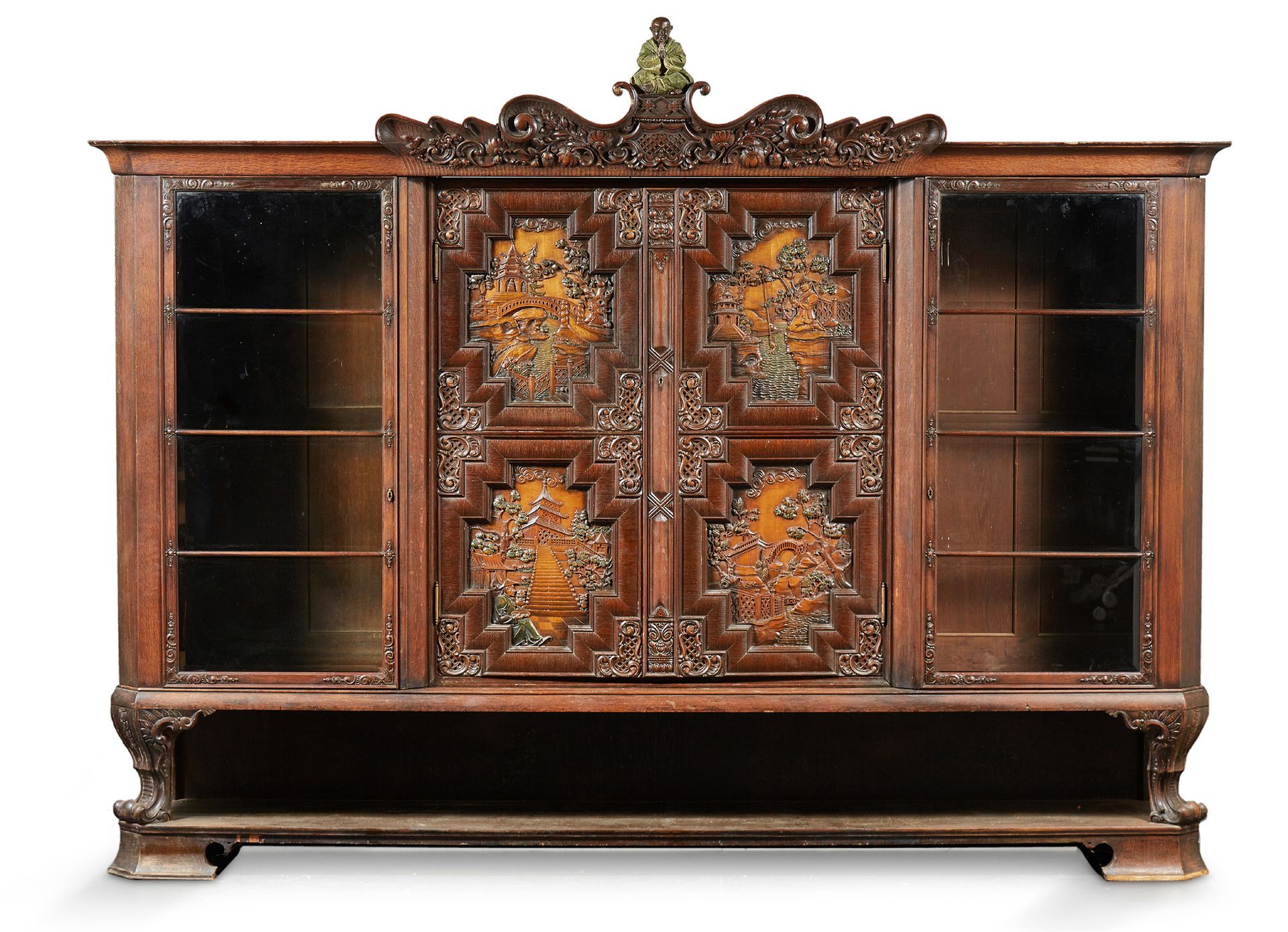CHINE Important carved wood cabinet opening with four leaves. Two are glazed and&hellip;