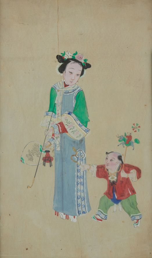 CHINE 庆祝人物。
一套四幅纸上水粉画。
19世纪末
尺寸：55.5 x 35.5 cm