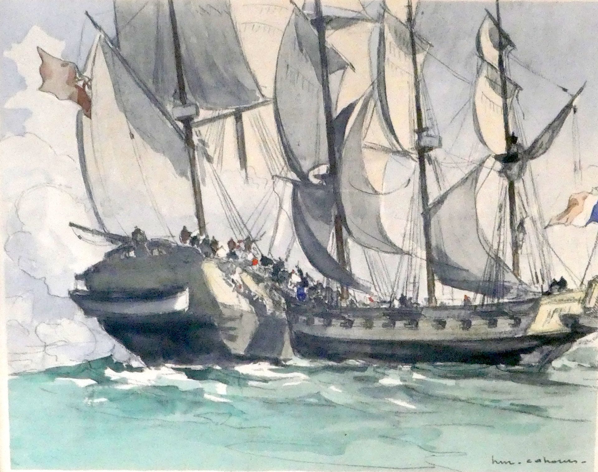 Null 亨利-莫里斯-卡胡斯(1889-1974)

海战

纸上水彩，右下方有签名。

尺寸：22 x 28厘米