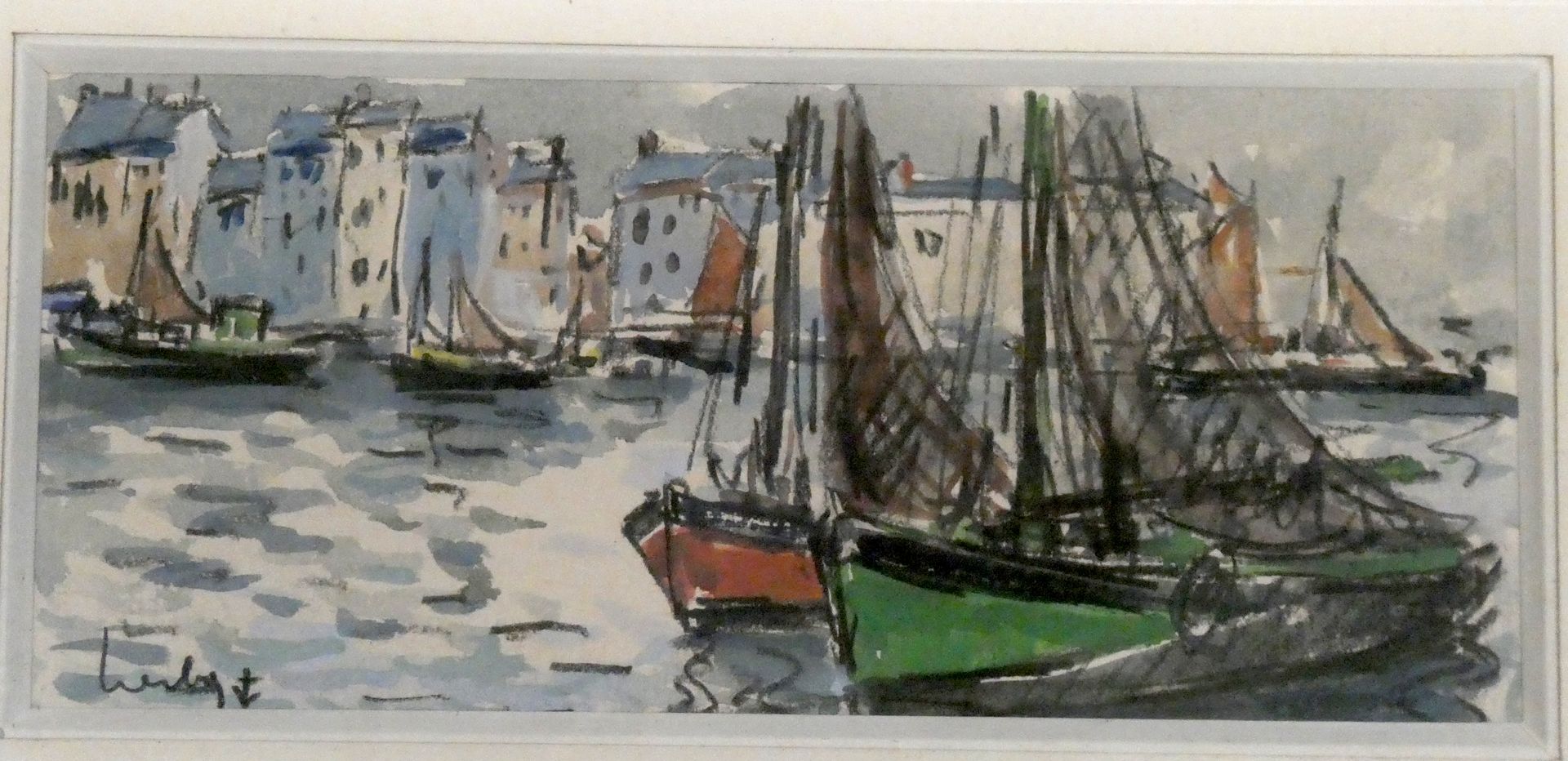 Null 费尔南-赫博(1905-1995)

本弗勒尔港的船只

纸上水彩和铅笔，左下方签名。

镜框背面带着一个亲笔签名的evoi。

尺寸 : 8,5 x&hellip;