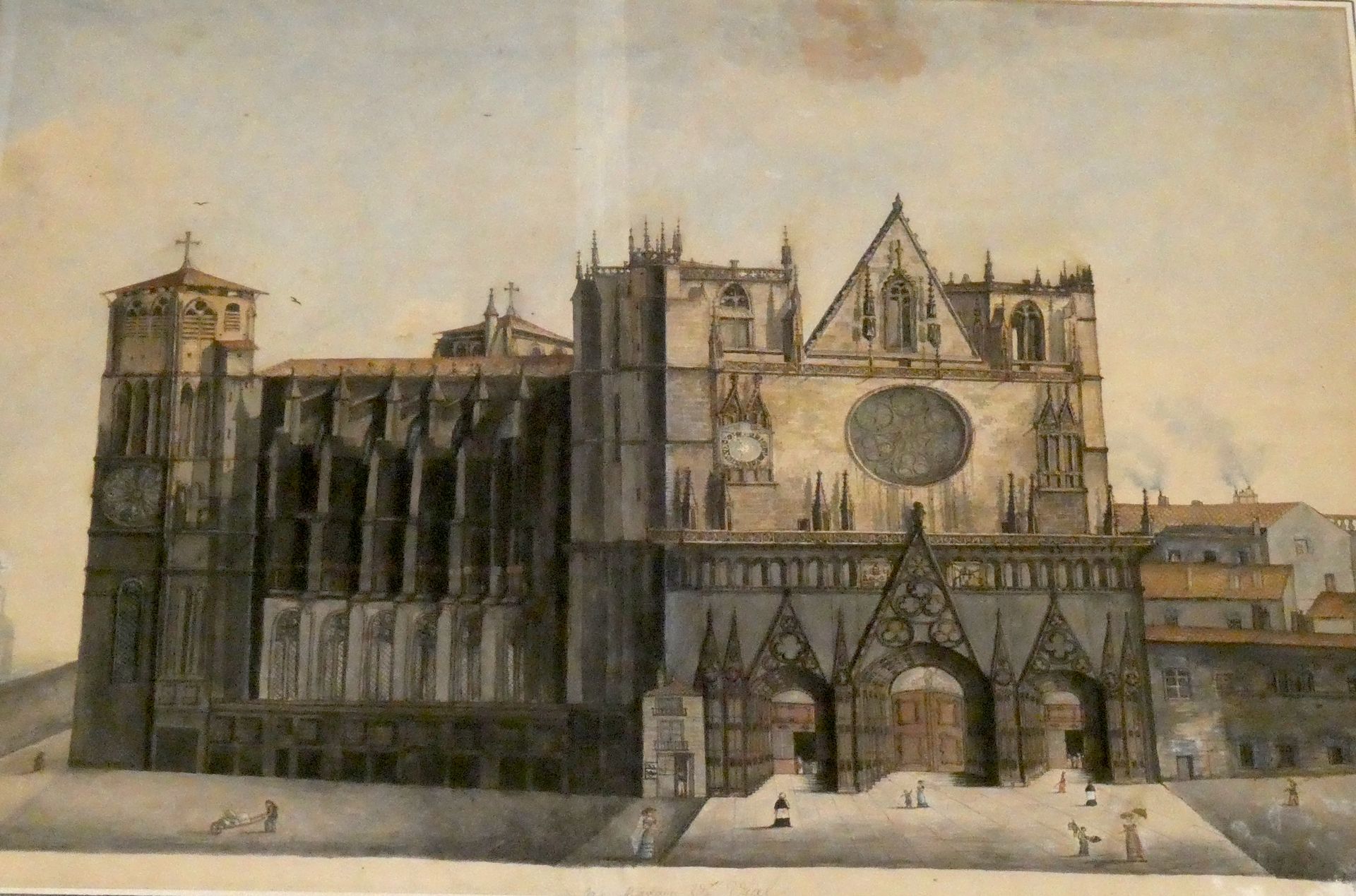 Null 十九世纪的学校

大教堂广场动画与人物

纸上水彩画。

尺寸：38,5 x 54cm (雀斑)