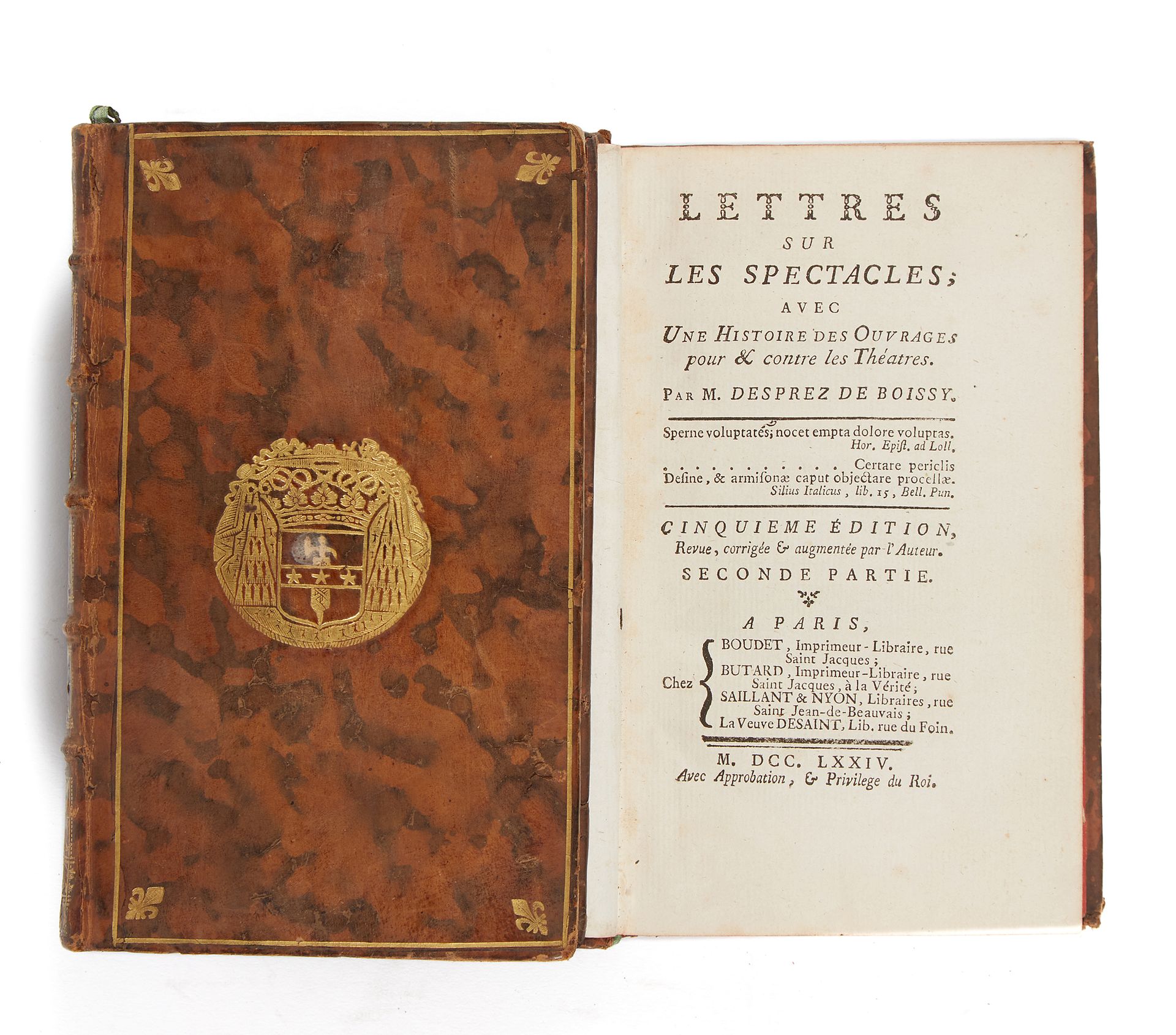 DESPREZ DE BOISSY. Lettres sur les spectacles. Paris, Boudet, Butard, Saillant &&hellip;