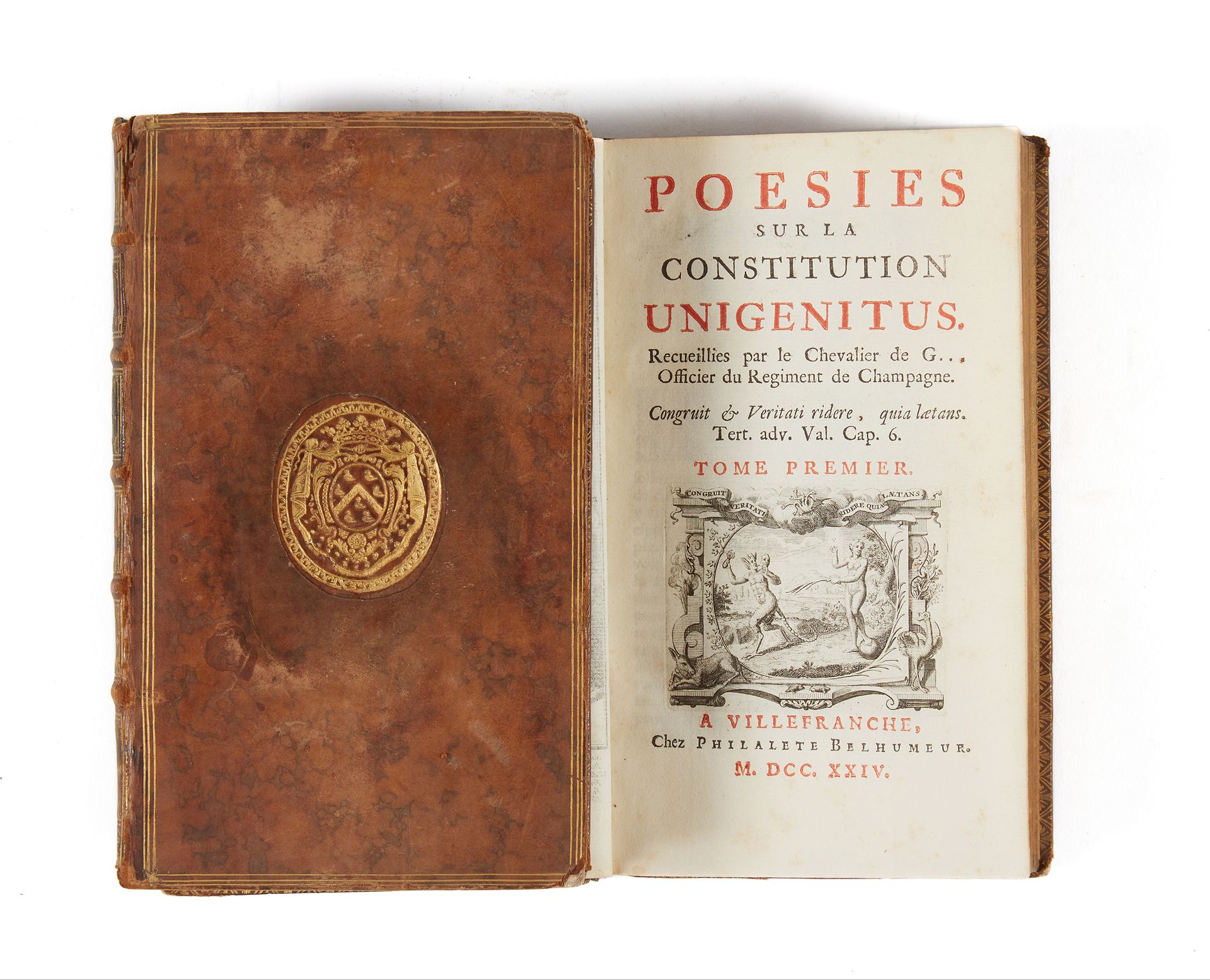 [JANSÉNISME]. 关于Unigenitus宪法的诗篇。由Chevalier de G.收集。香槟团的官员。维尔弗朗什，菲拉莱特-贝尔胡默尔，1724年&hellip;