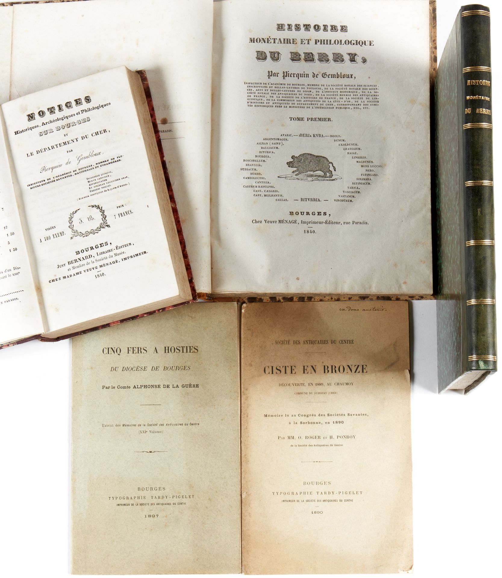 Null 一套4册和小册子：
- GEMBLOUX, Pierquin de.贝里的货币和语言学历史。Bourges, Veuve Menagé, 1840. &hellip;