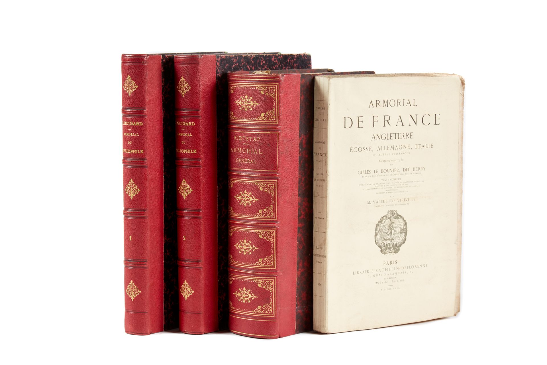 GUIGARD. 书法家的纪念册。巴黎，Librairie Bachelin-Deflorenne, 1870 - 1873. 2卷，8页。半红色懊恼，书脊有棱&hellip;