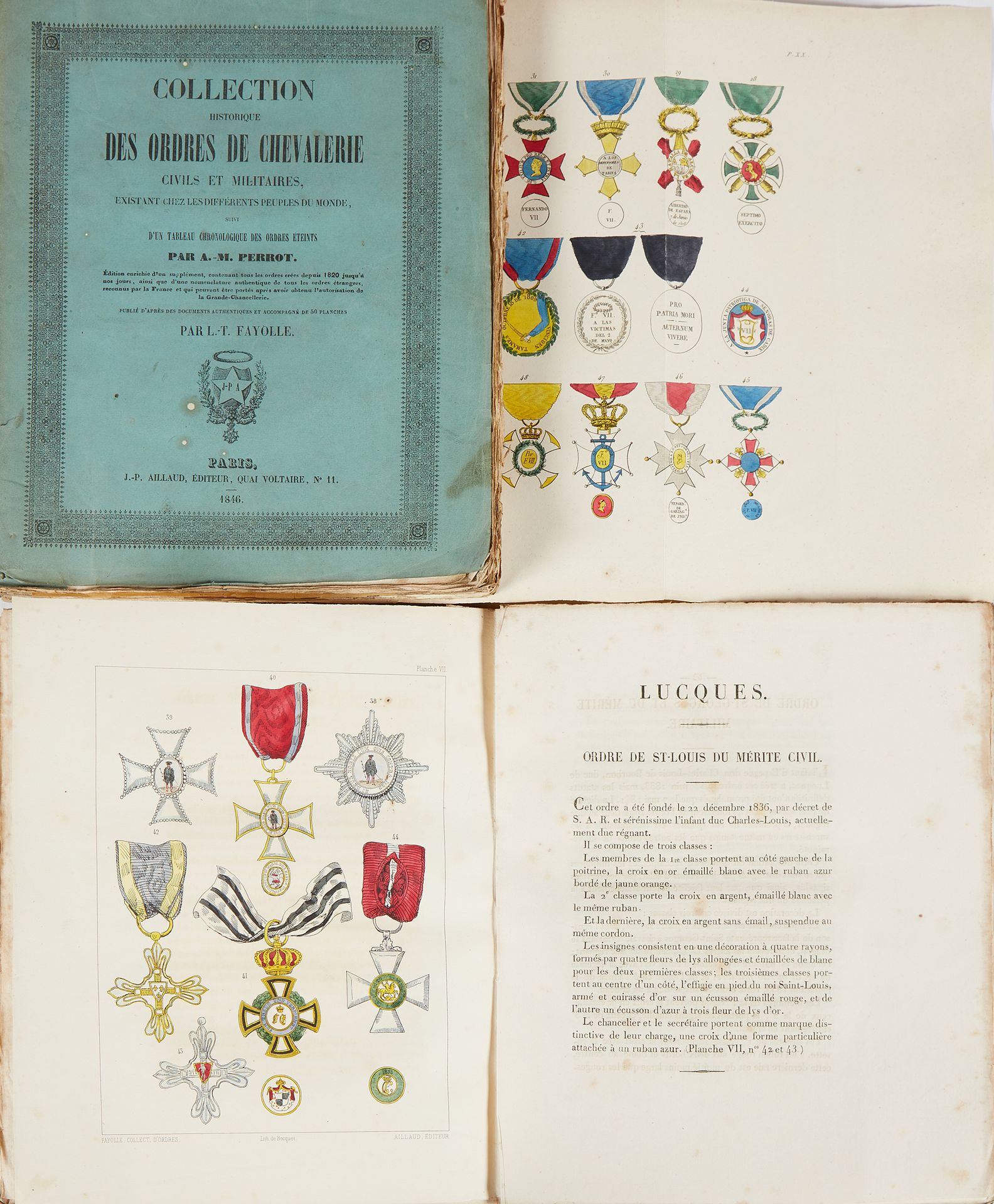 PERROT, A. -M. 收集了世界上不同民族的民间和军事骑士勋章的历史，并附有勋章的年代表。巴黎，J.P.Aillaud，1846年，2卷，4页。平装本，&hellip;